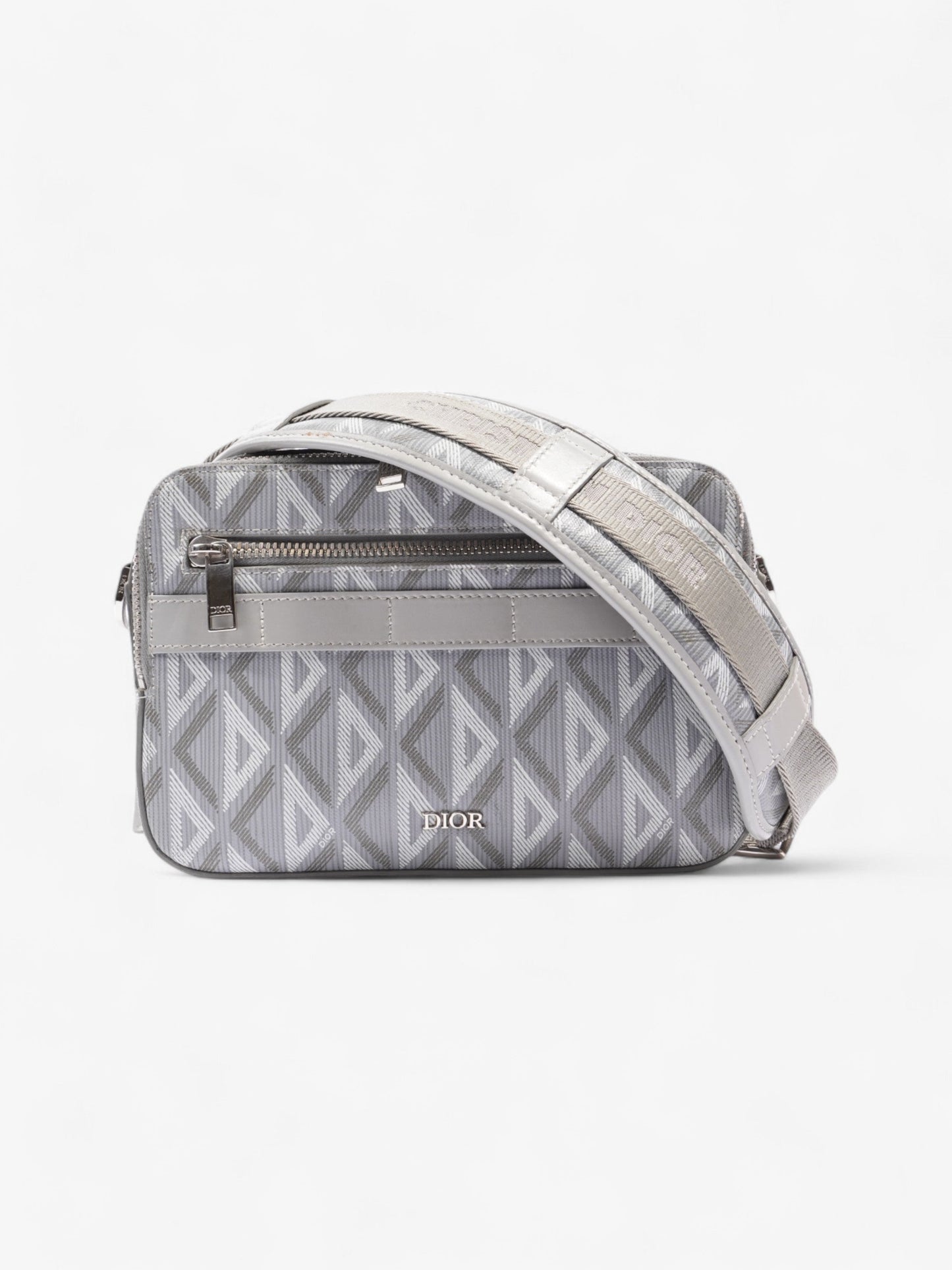 Dior Christian Cd Diamond Safari With Strap Grey Coated Canvas Gray Crossbody Bag