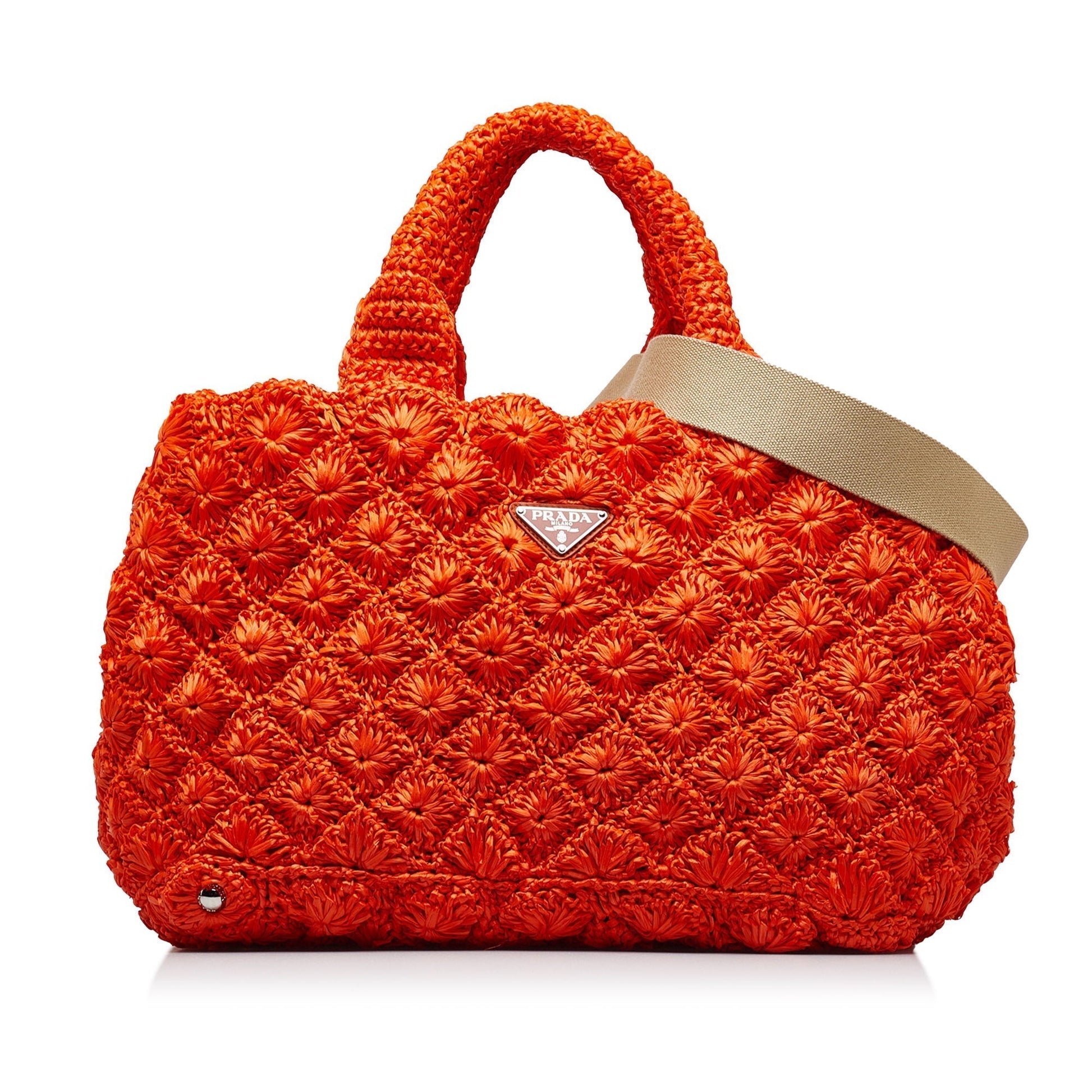 Prada Handbag Satchel Raffia Orange Satchel Bag