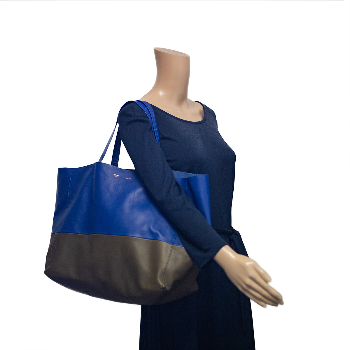 Luxury Shoppers Tote Two Toned Grey Handbag Blue Tote Bag