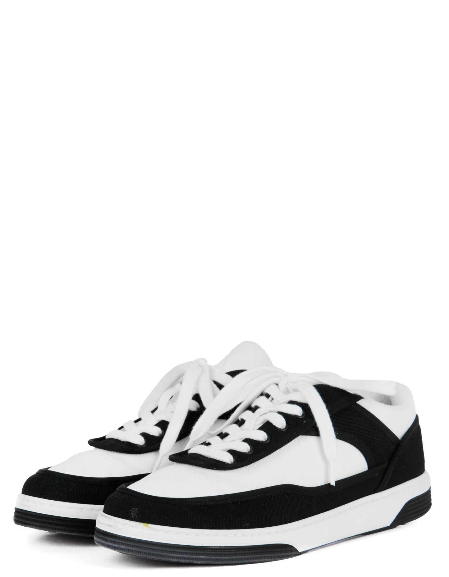 Chanel White/Black Fabric Logo Sneakers Sz 38
