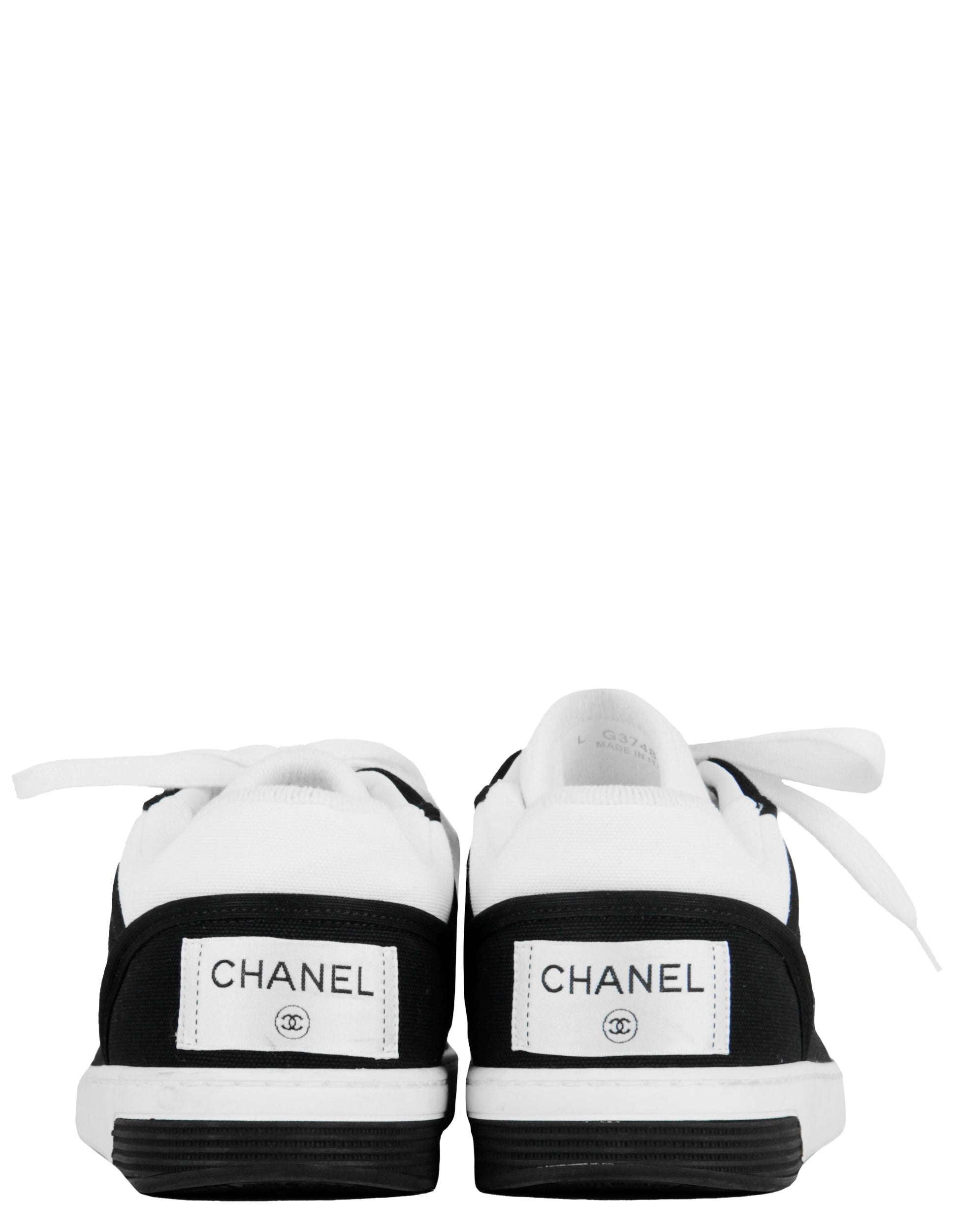 Chanel White/Black Fabric Logo Sneakers Sz 38