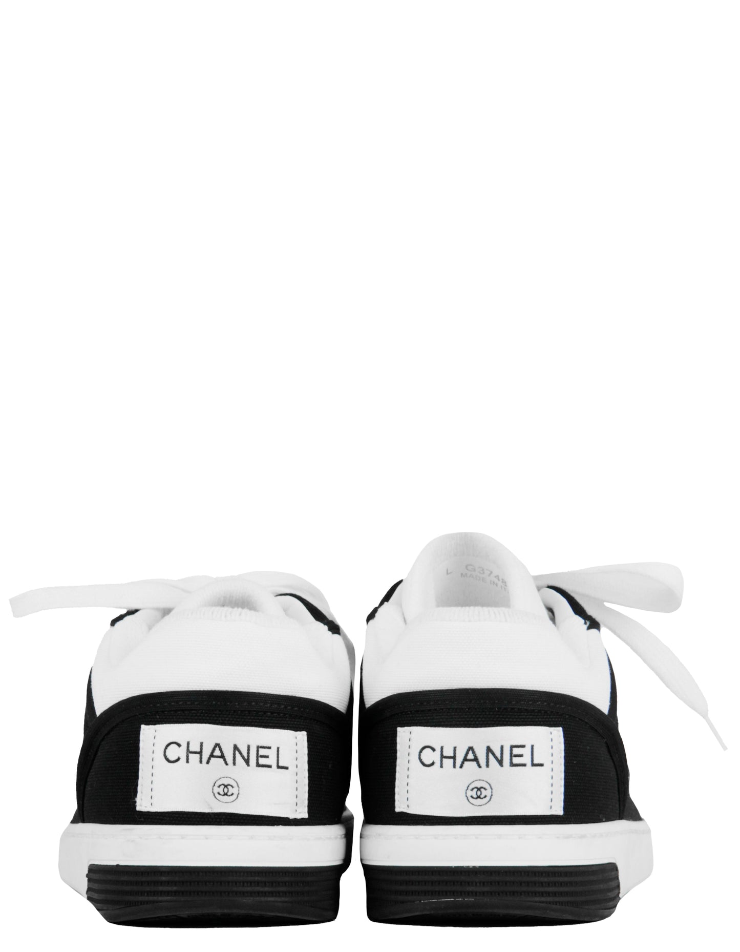 Chanel White/black Fabric Logo Sneakers Sz 38 for Women