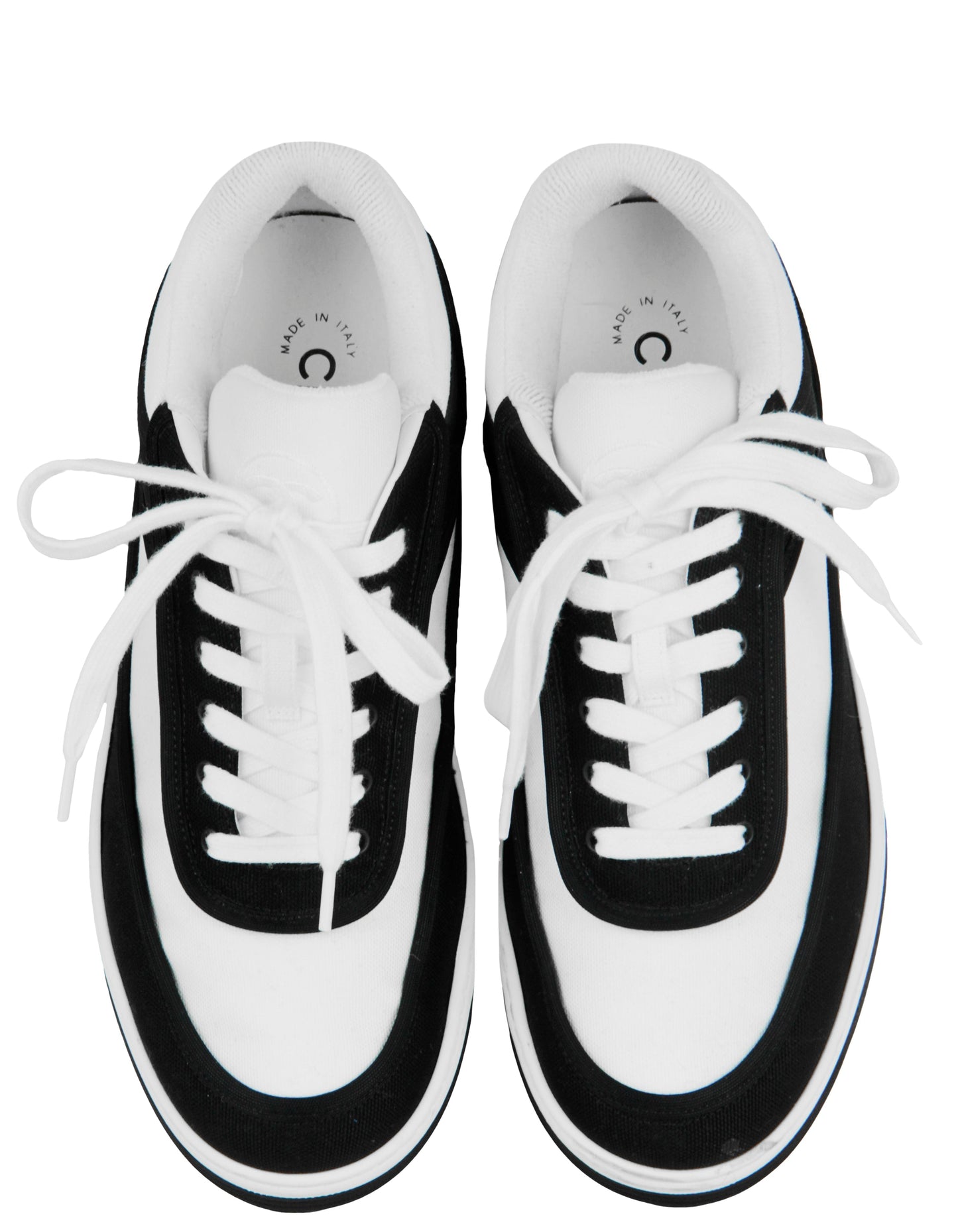 Chanel White/Black Fabric Logo Sneakers sz 38