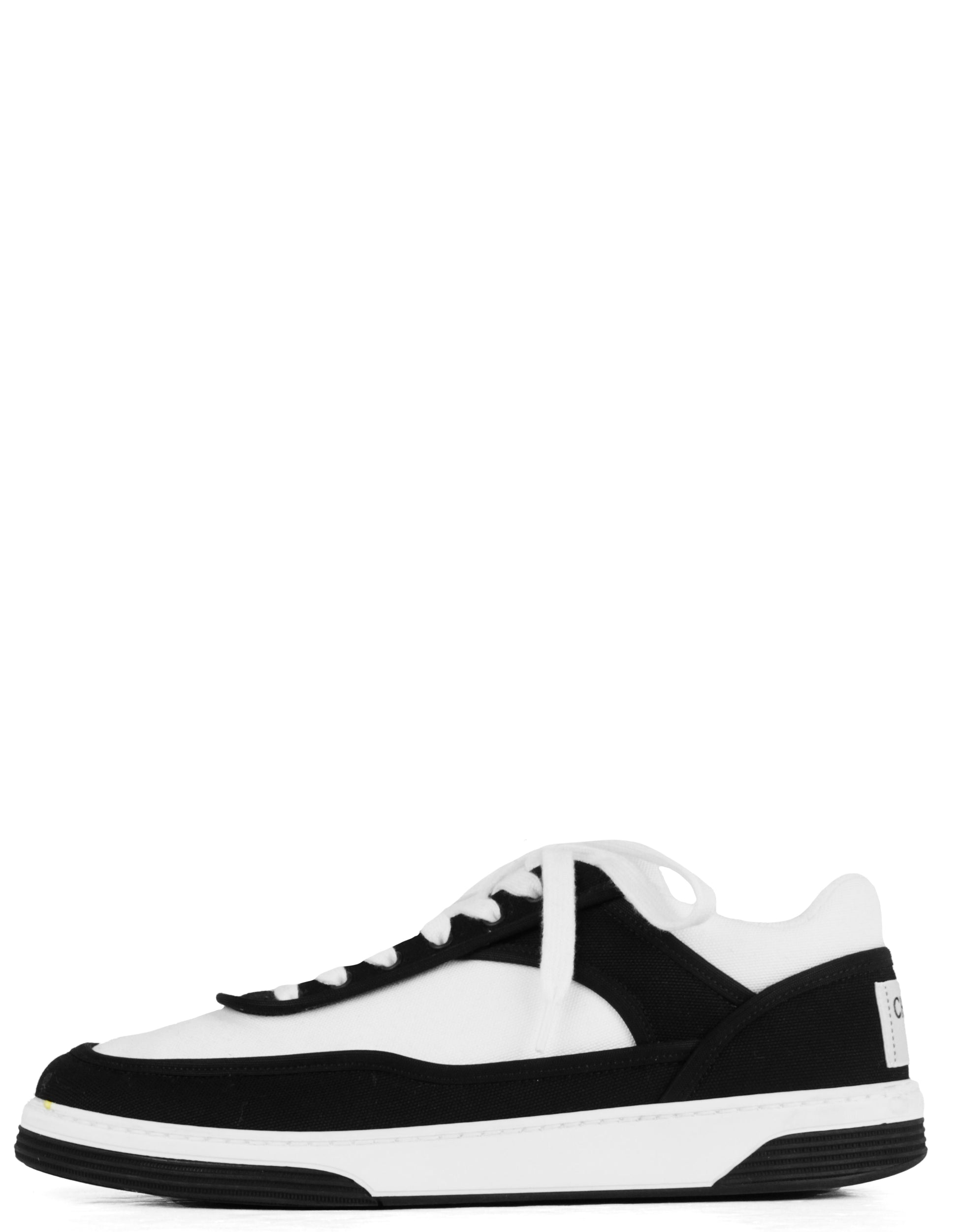 Chanel White/Black Fabric Logo Sneakers Sz 38