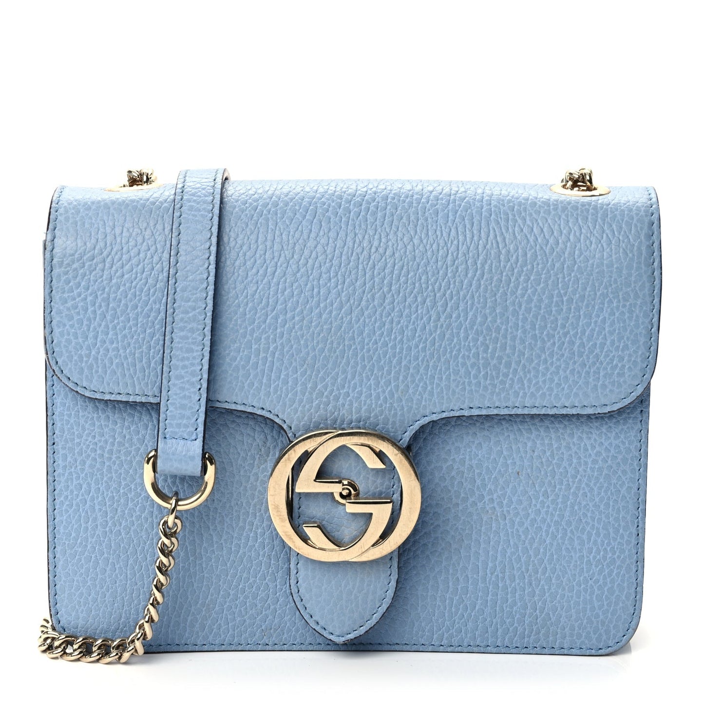 Gucci Dollar Calfskin Small Interlocking G Shoulder Bag Mineral Blue