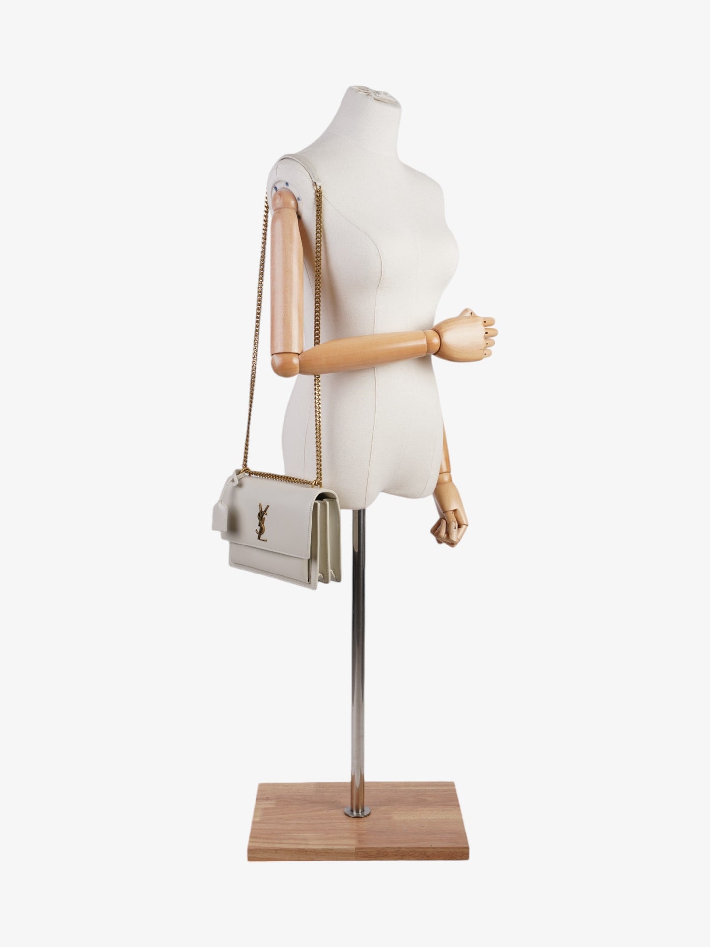YSL Saint Laurent Sunset Shoulder Bag Leather White Small