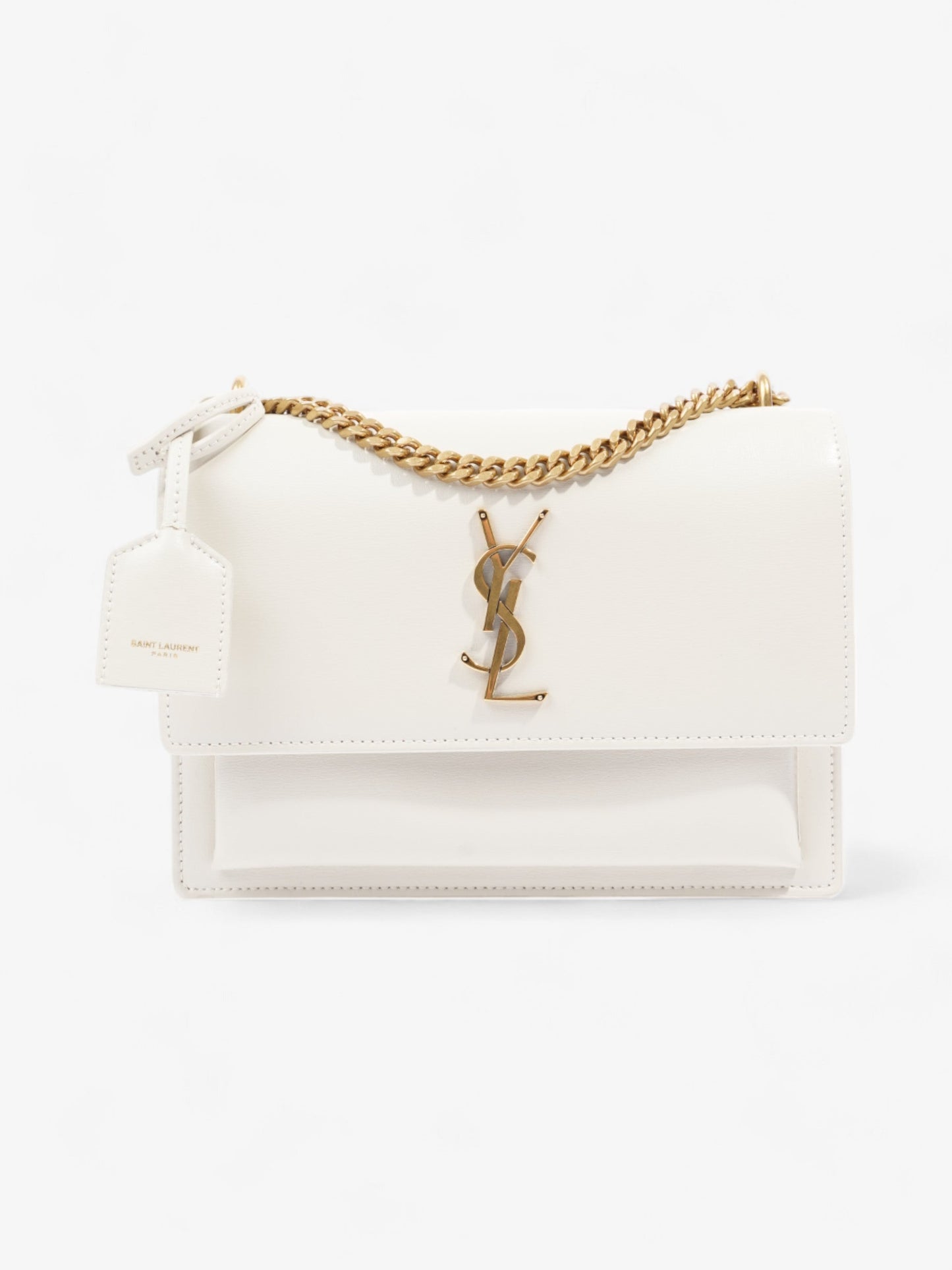 YSL Saint Laurent Sunset Shoulder Bag Leather White Small
