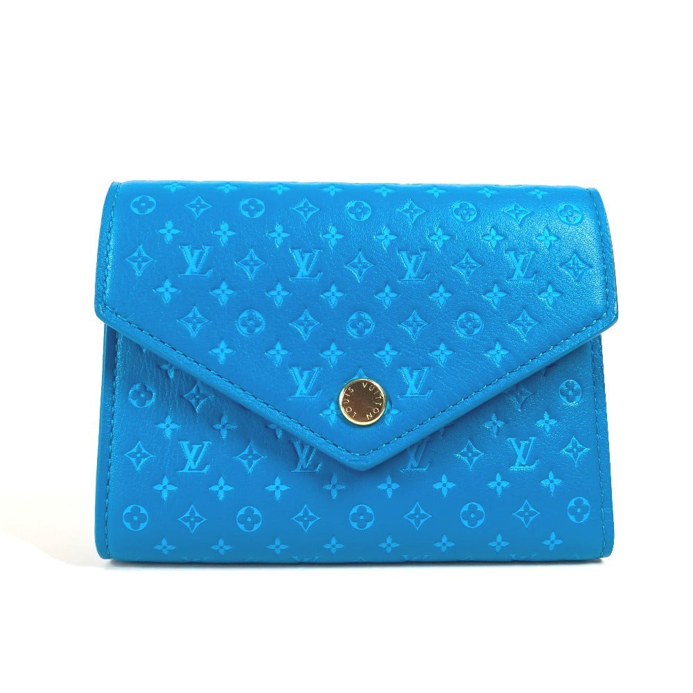 Louis Vuitton Trifold M82314 Nanogram Portefeuille Victorine Leather Blue Wallet Case