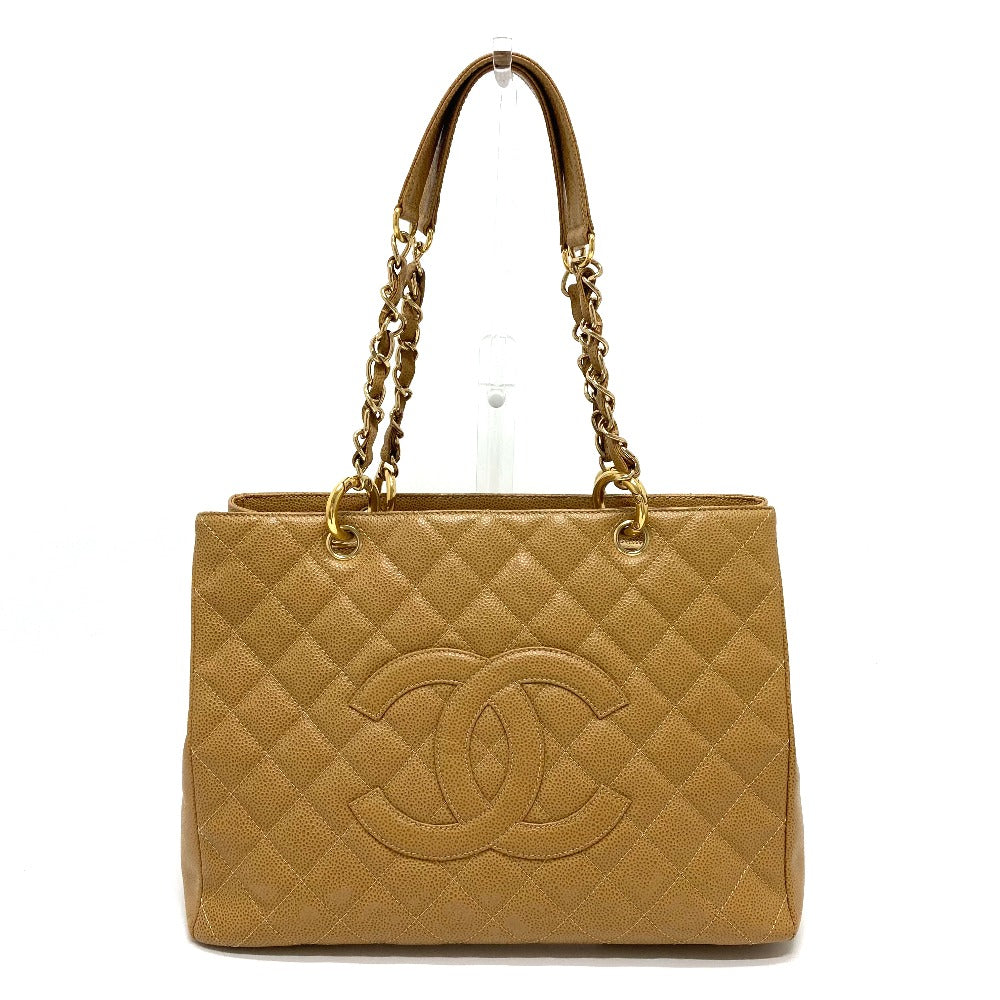 Chanel Caviar skin CC COCO Mark Matrasse Beige Tote Bag