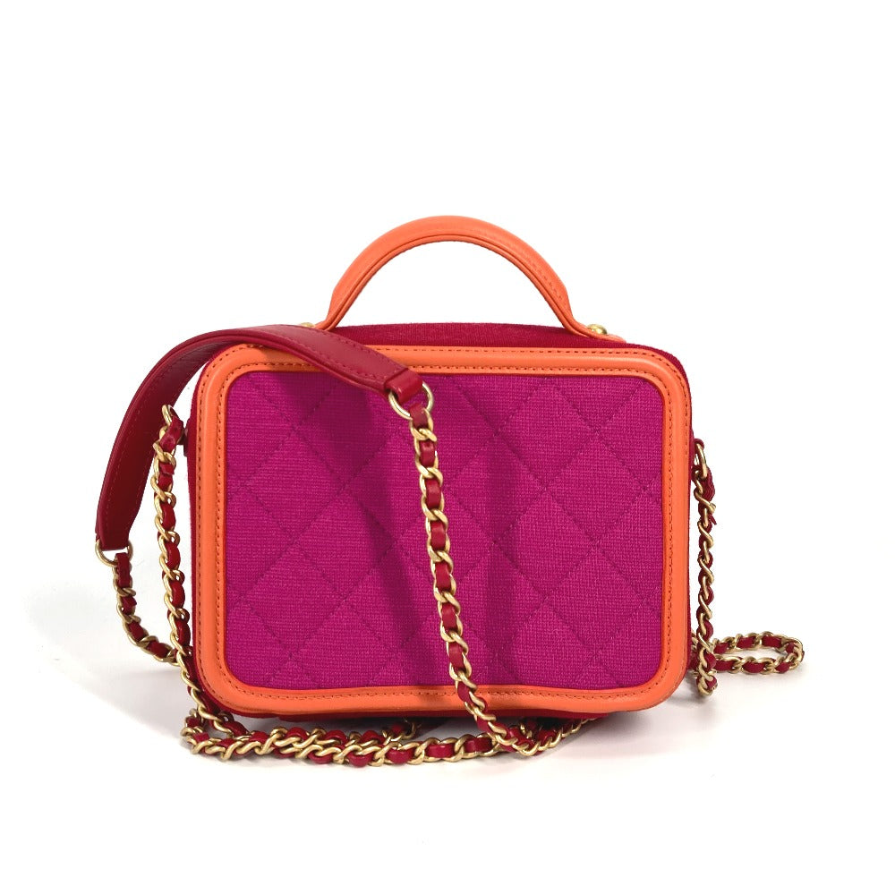 Chanel COCO Mark CC filigree vanity Red Canvas Leather Crossbody Bag