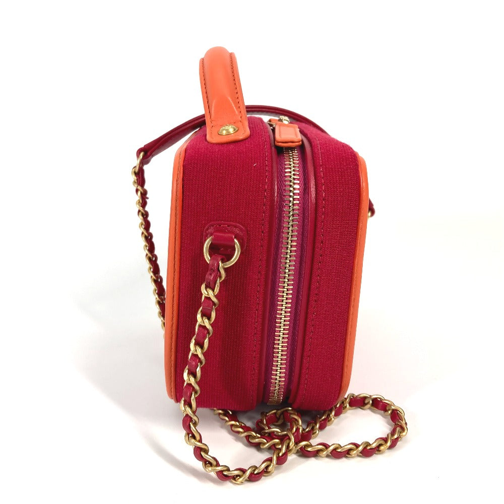 Chanel COCO Mark CC filigree vanity Red Canvas Leather Crossbody Bag