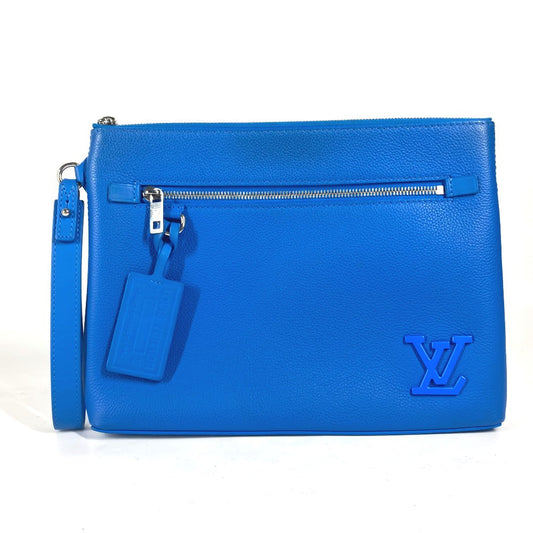 Louis Vuitton M82270 Aerogram takeoff pouch Leather Blue Logo Clutch Bag