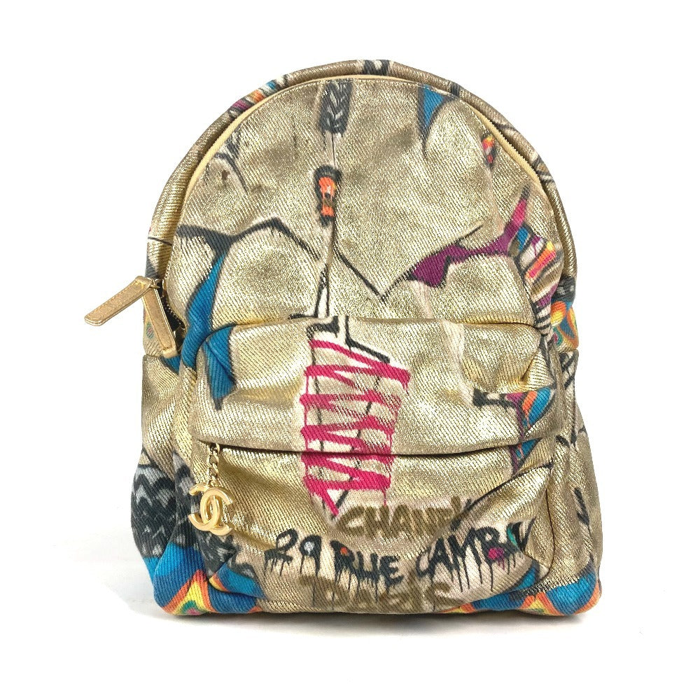 Chanel Backpack COCO Mark CC logo graffiti Gold Canvas Leather