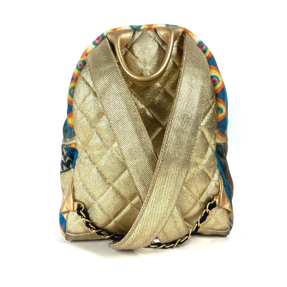 Chanel Backpack COCO Mark CC logo graffiti Gold Canvas Leather