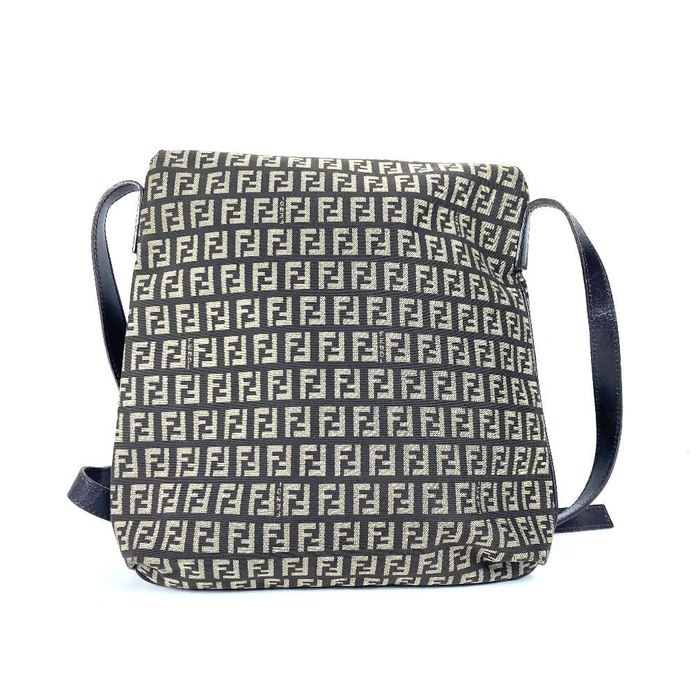 Fendi Shoulder Bag Zucchino Ff Leather Canvas Brown