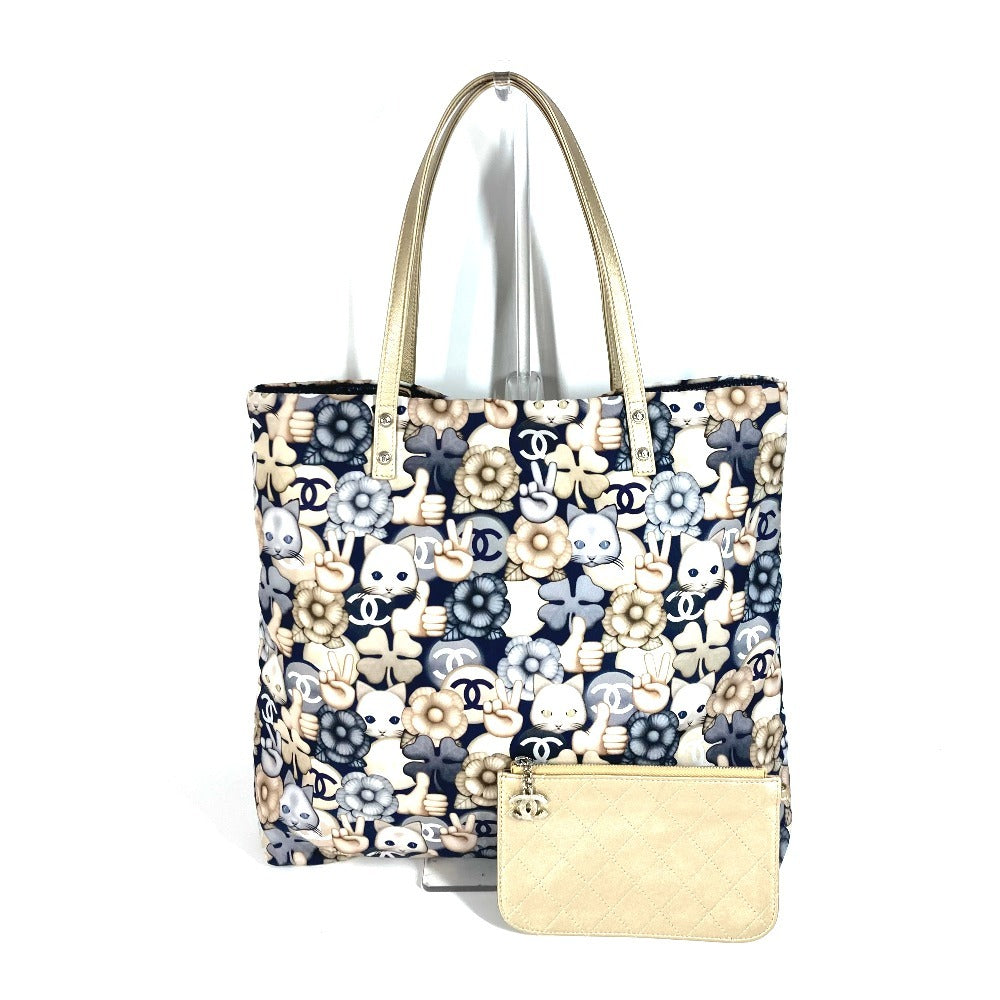 Chanel nylon Cat Choupette Camellia Cat Blue Leather Shoulder Bag