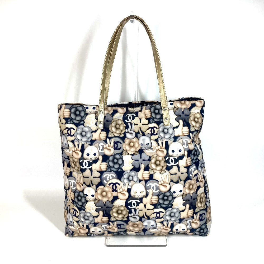 Chanel nylon Cat Choupette Camellia Cat Blue Leather Shoulder Bag