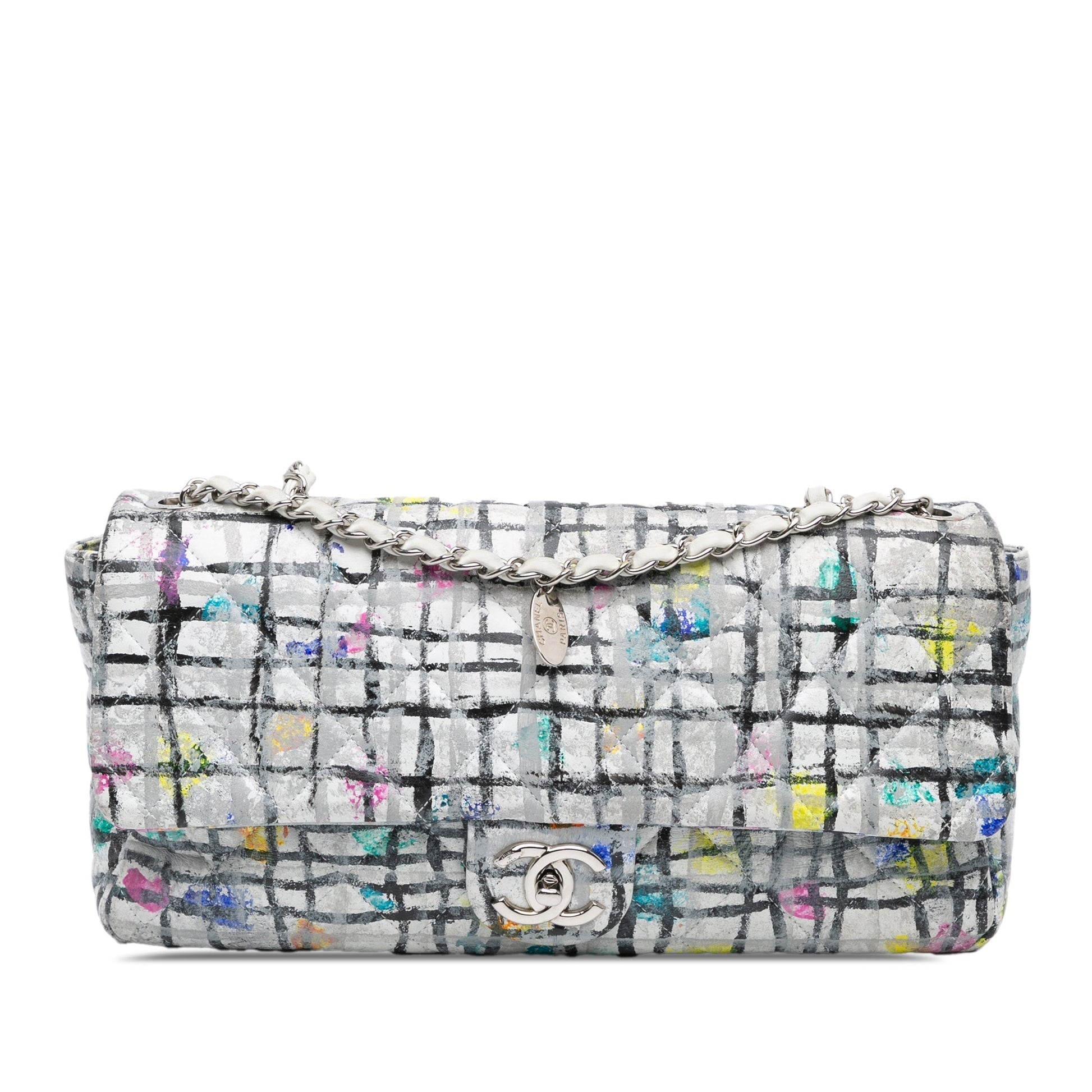 White Chanel Medium Calfskin Hand Painted Graffiti Flap Crossbody Bag