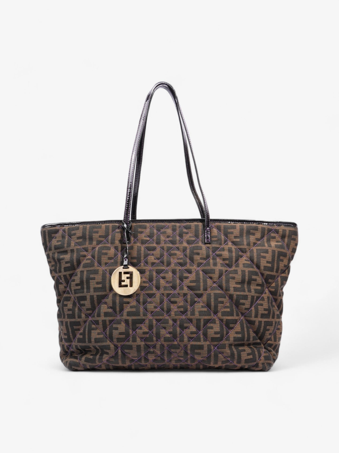 Fendi Roll Tote Ff Stitching Cotton Quilted Black Brown Shoulder Bag
