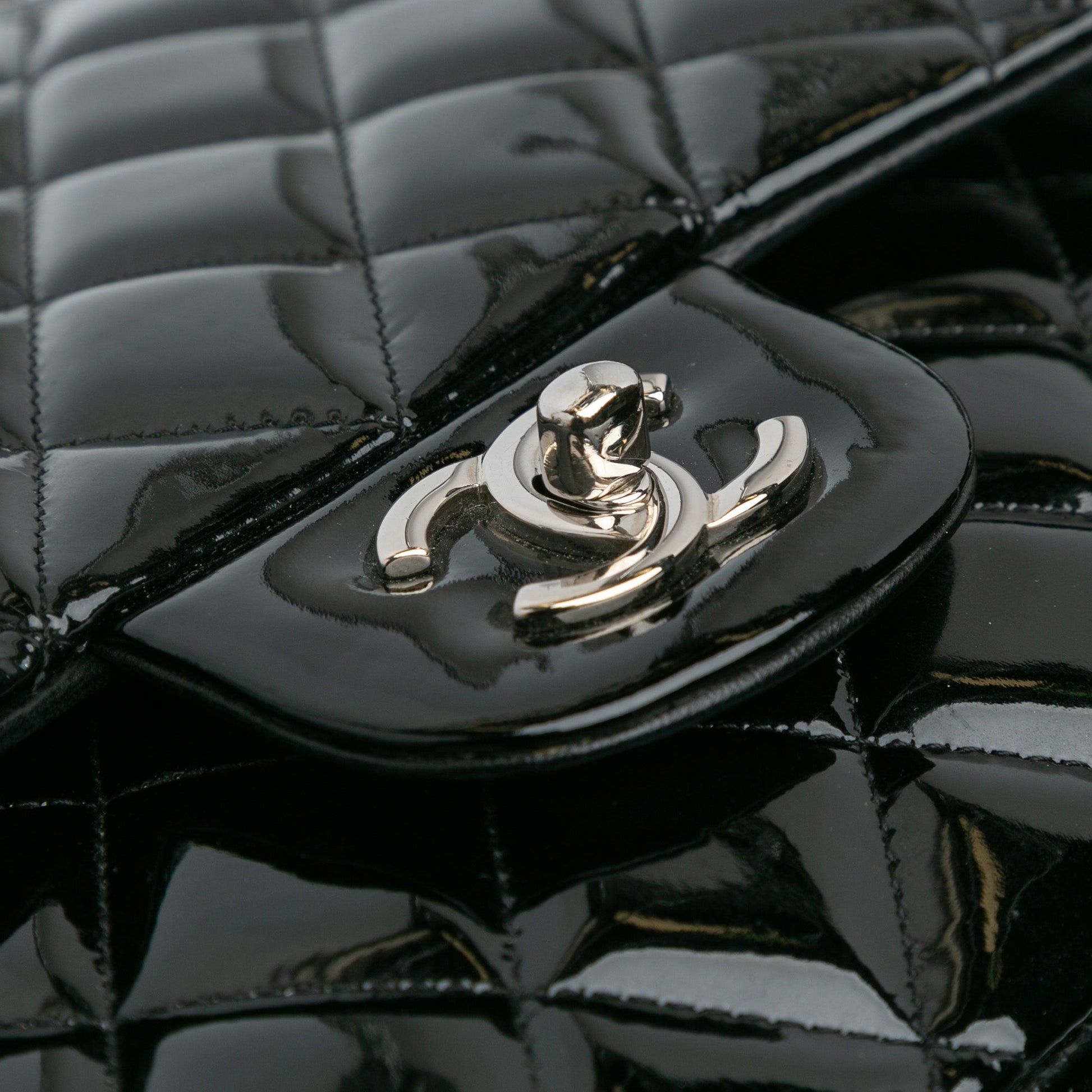 Black Chanel Jumbo Classic Patent Double Flap Shoulder Bag