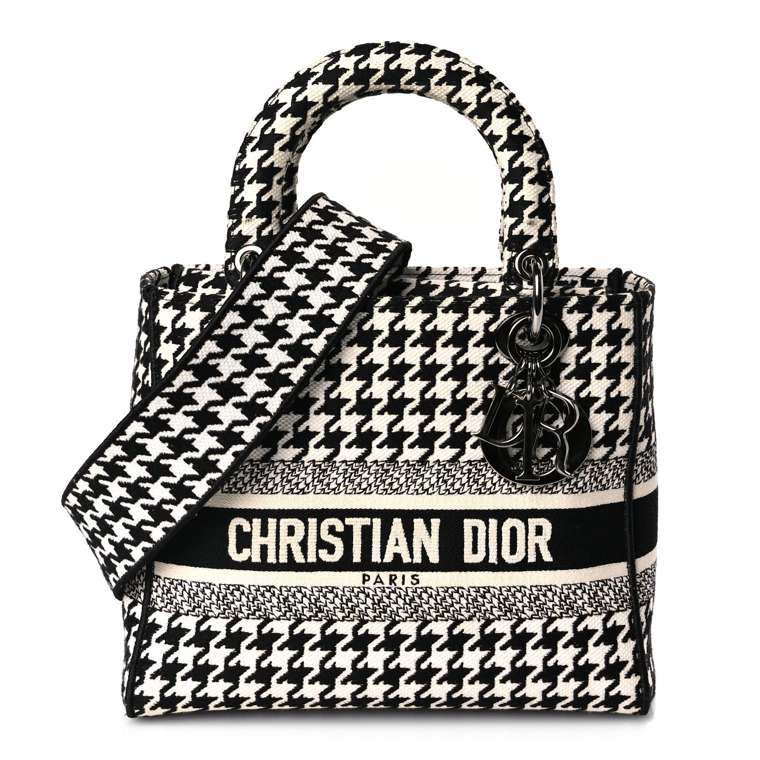 Dior Shoulder Bag Christian Houndstooth Lady D-Lite Canvas Black White