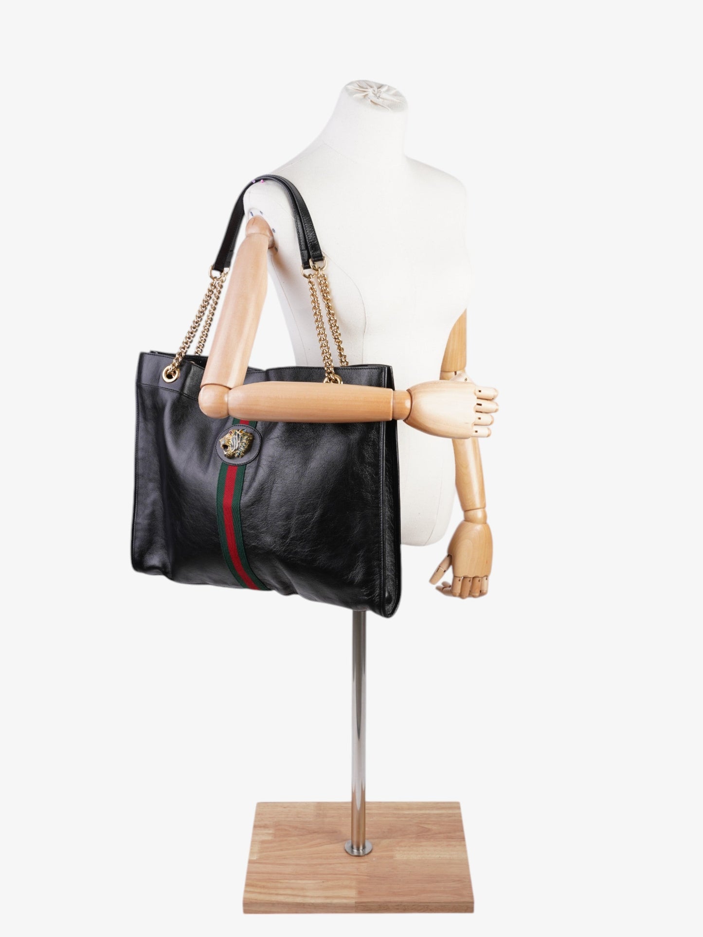 Gucci Rajah Chain Tote Green Large Leather Black Shoulder Bag Large 1