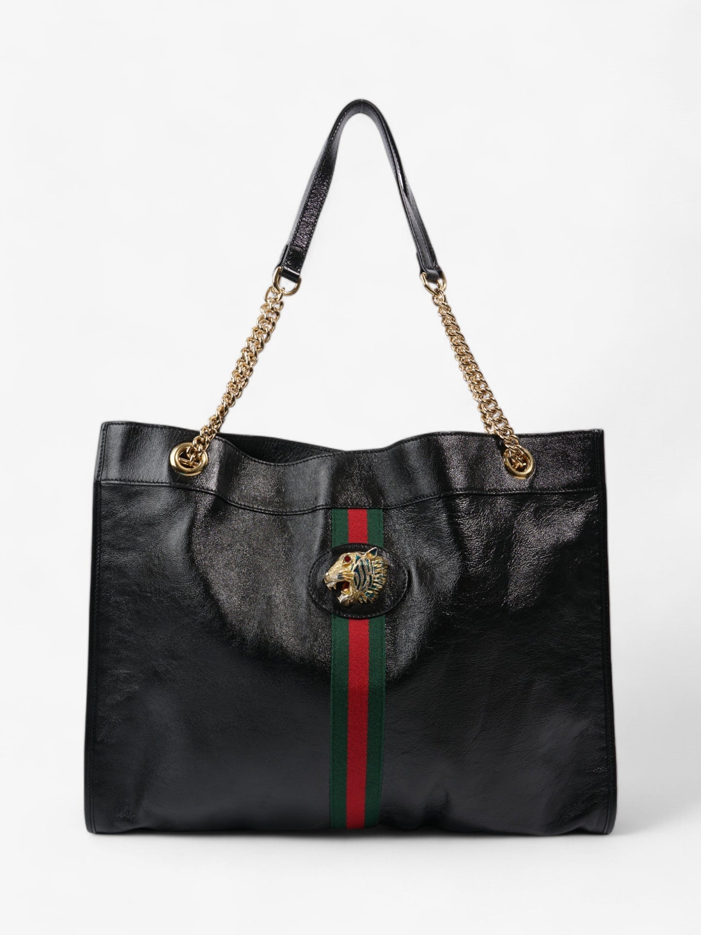 Gucci Rajah Chain Tote Green Large Leather Black Shoulder Bag Large 1