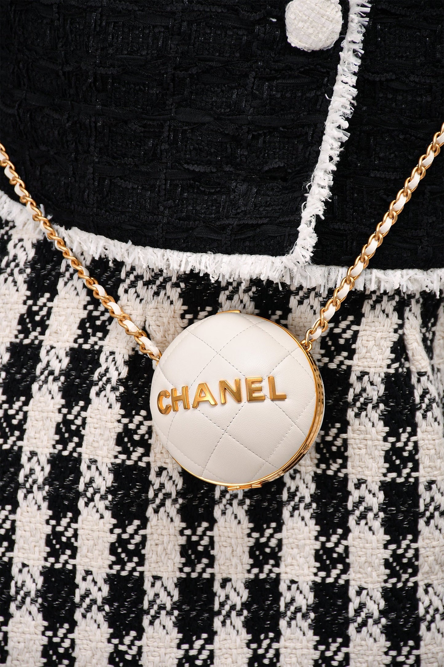 Chanel™ White Lambskin Leather Paris-Le19M Coco Sphere Minaudiere Bag
