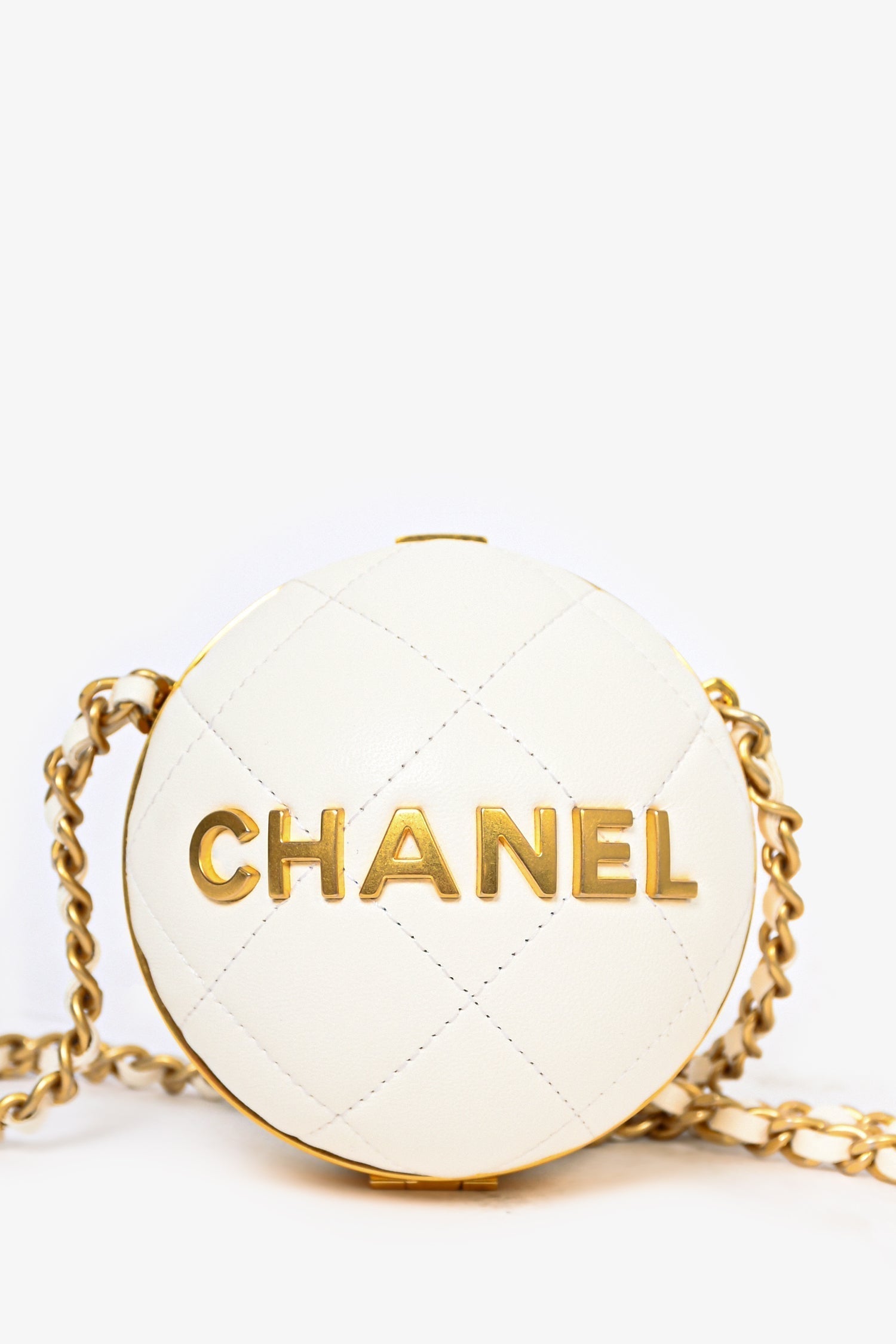Chaneltm White Lambskin Leather Paris LE19M Coco Sphere Minaudiere Bag