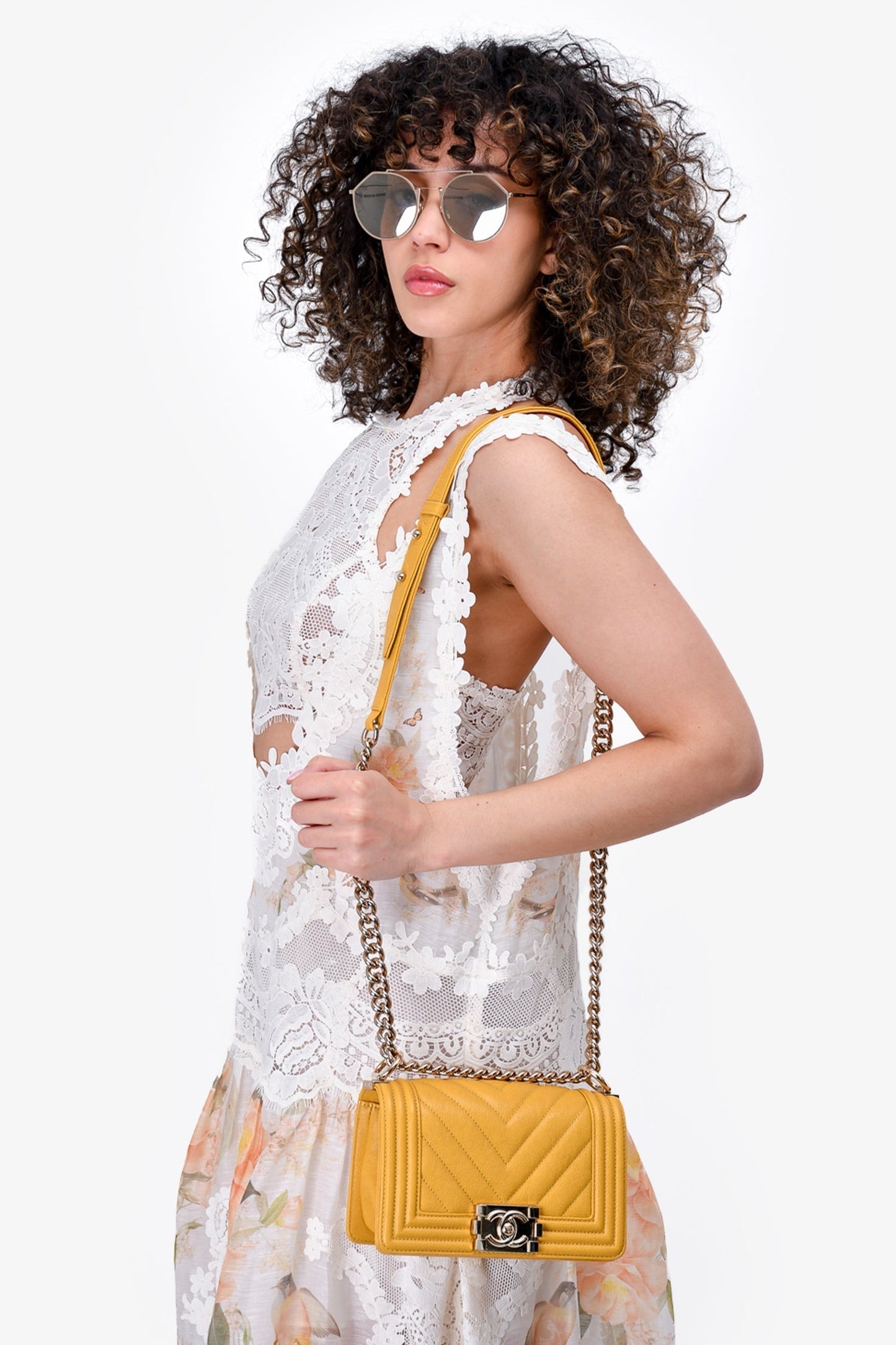 Chanel™ /20 Yellow Caviar Leather Small Boy Bag