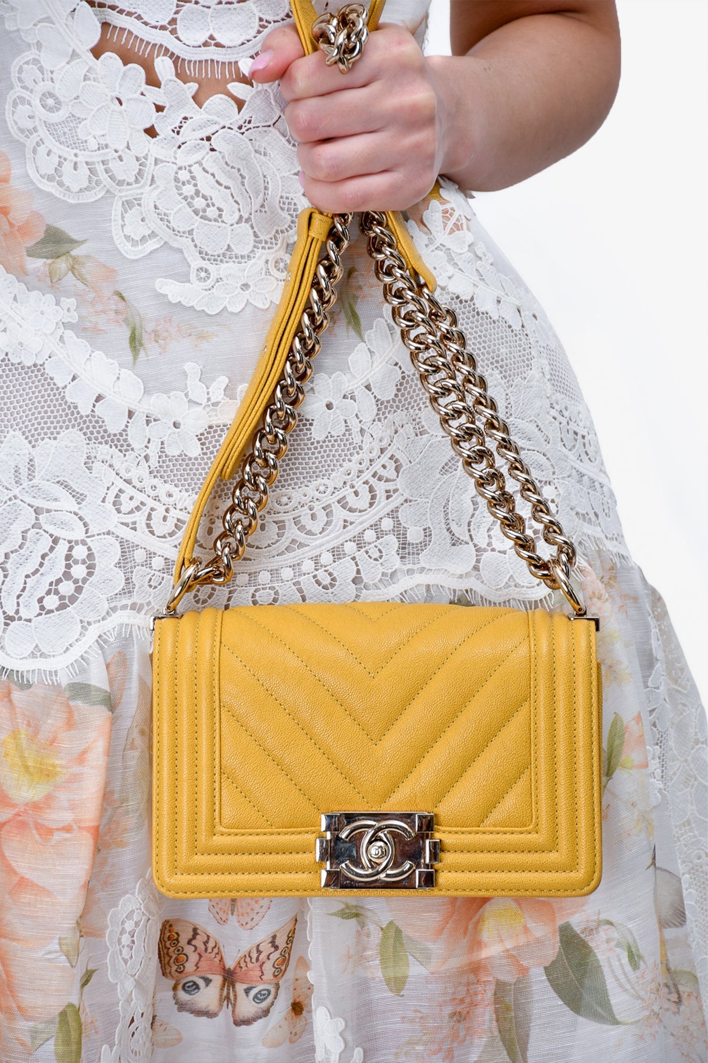 Chaneltm 2019/20 Yellow Caviar Leather Small Boy Bag