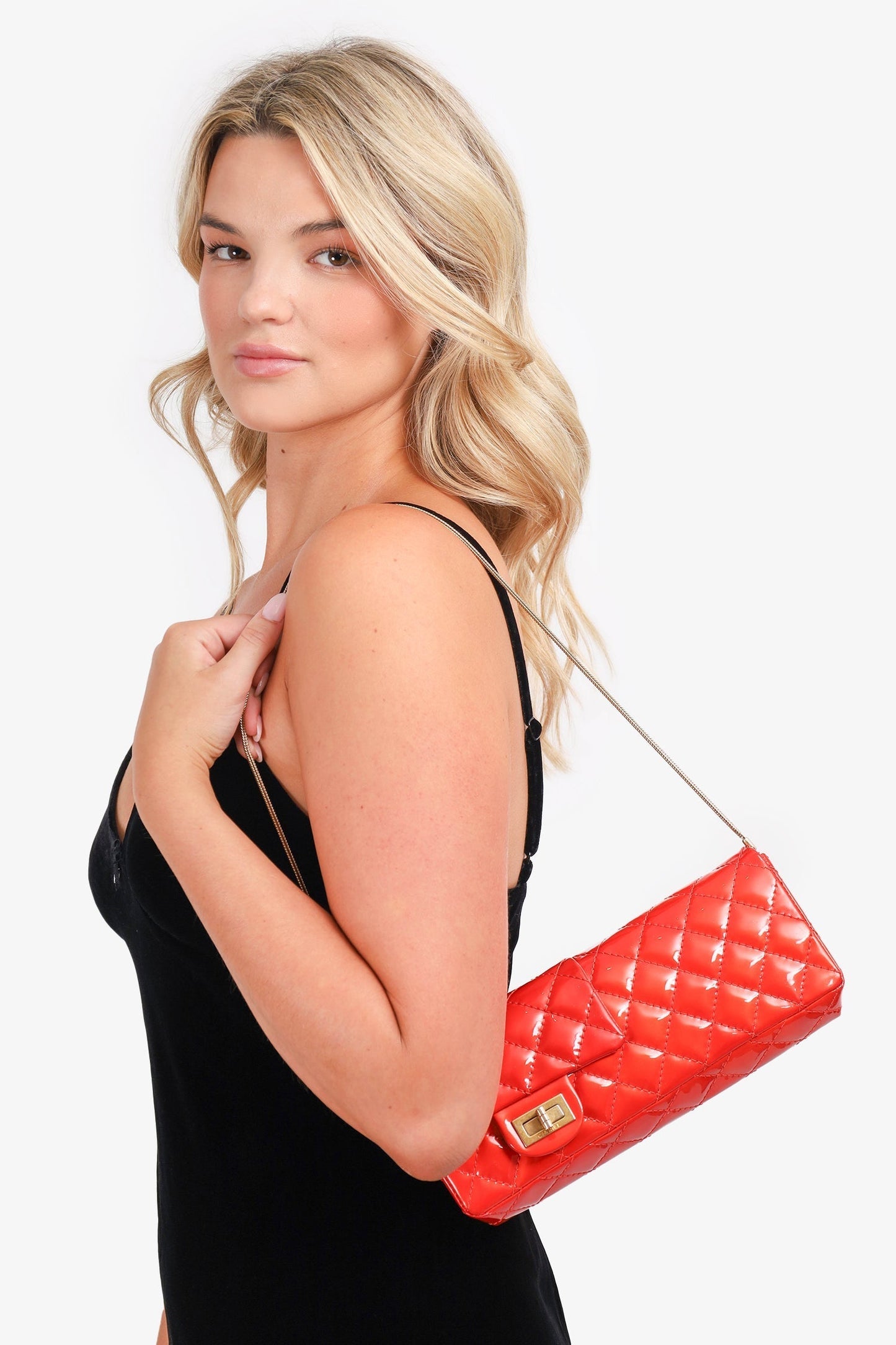 Chanel™ -09 Red Patent Leather Double Sided Reissue Baguette Bag