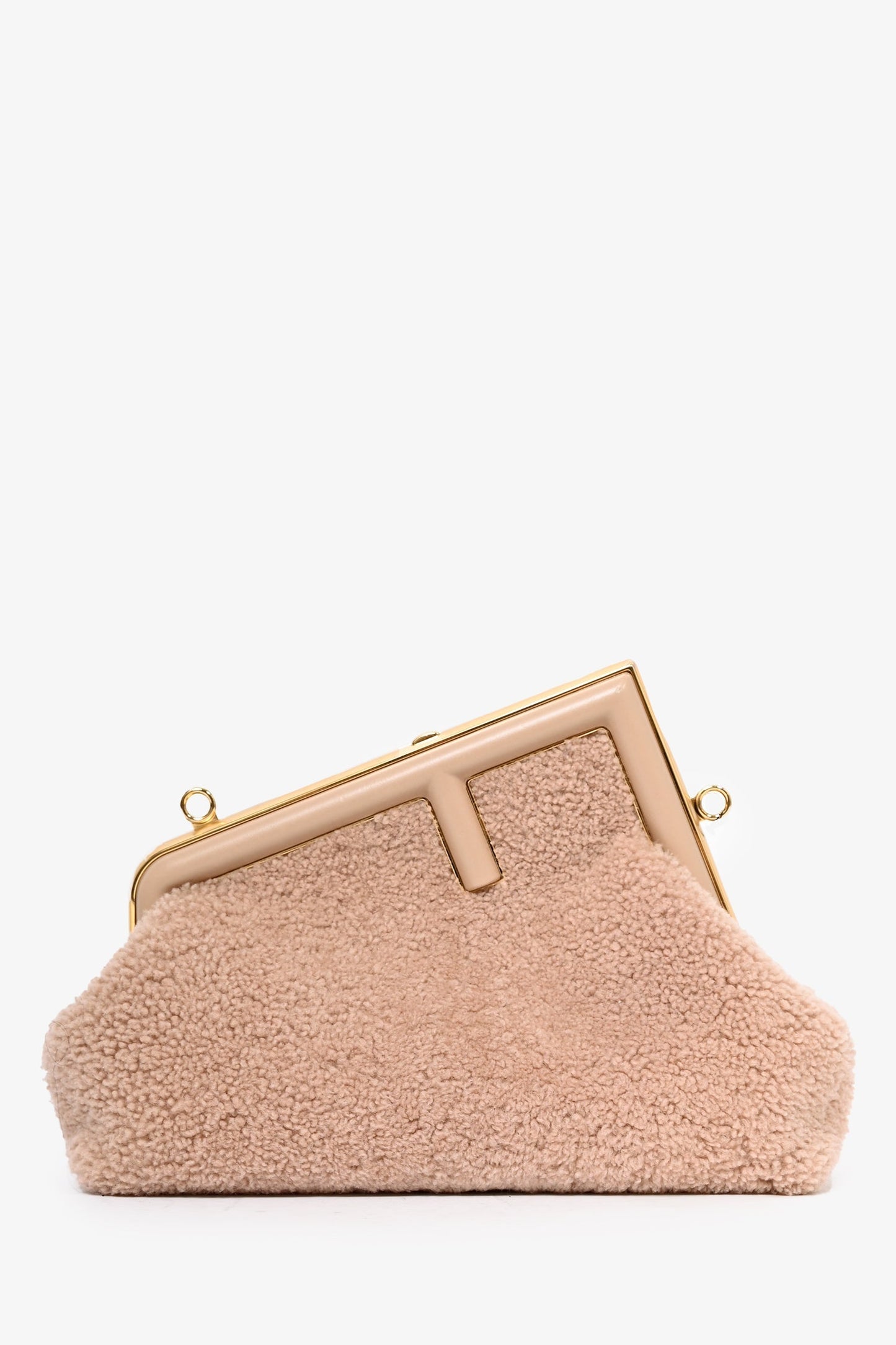 Fendi Shearling First Clutch With Strap Pink Small Clutch Bag