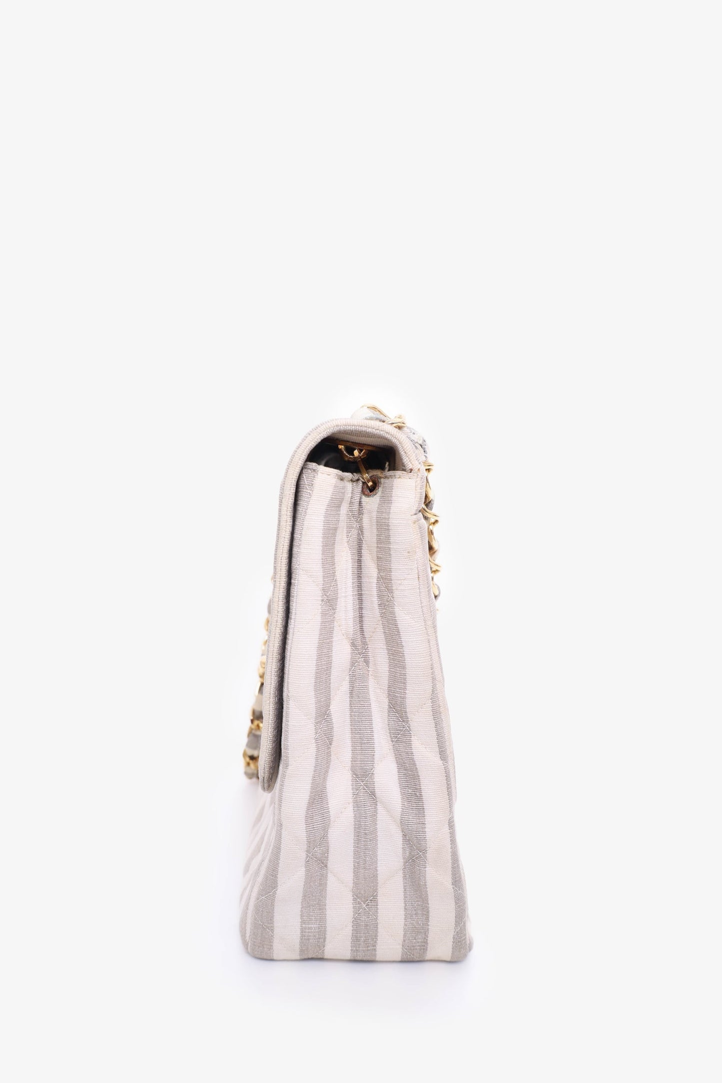 Chanel™ -96 Grey/White Striped Chain Shoulder Bag