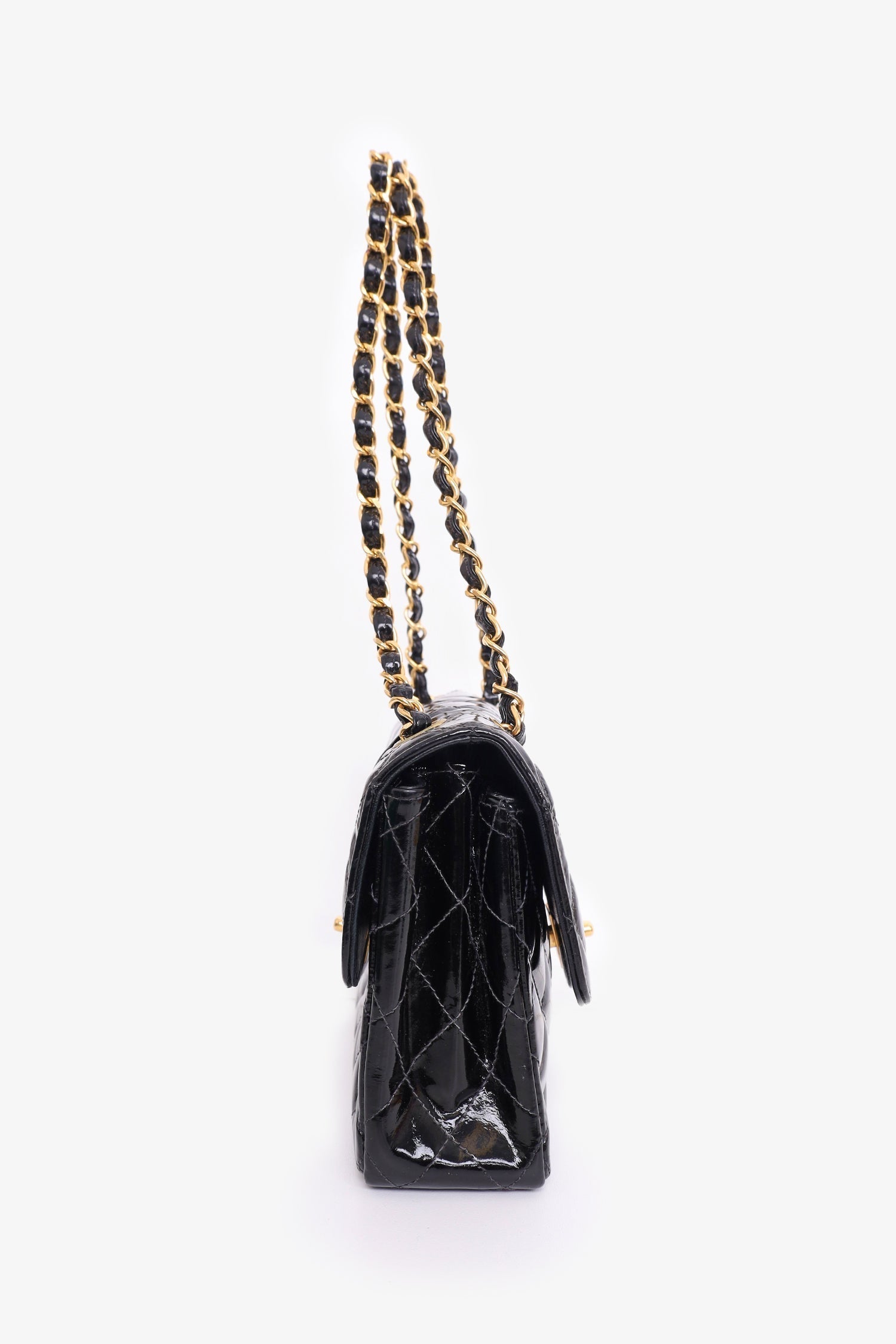 Chaneltm 1996 97 Black Quilted Patent Double Sided Flap Bag