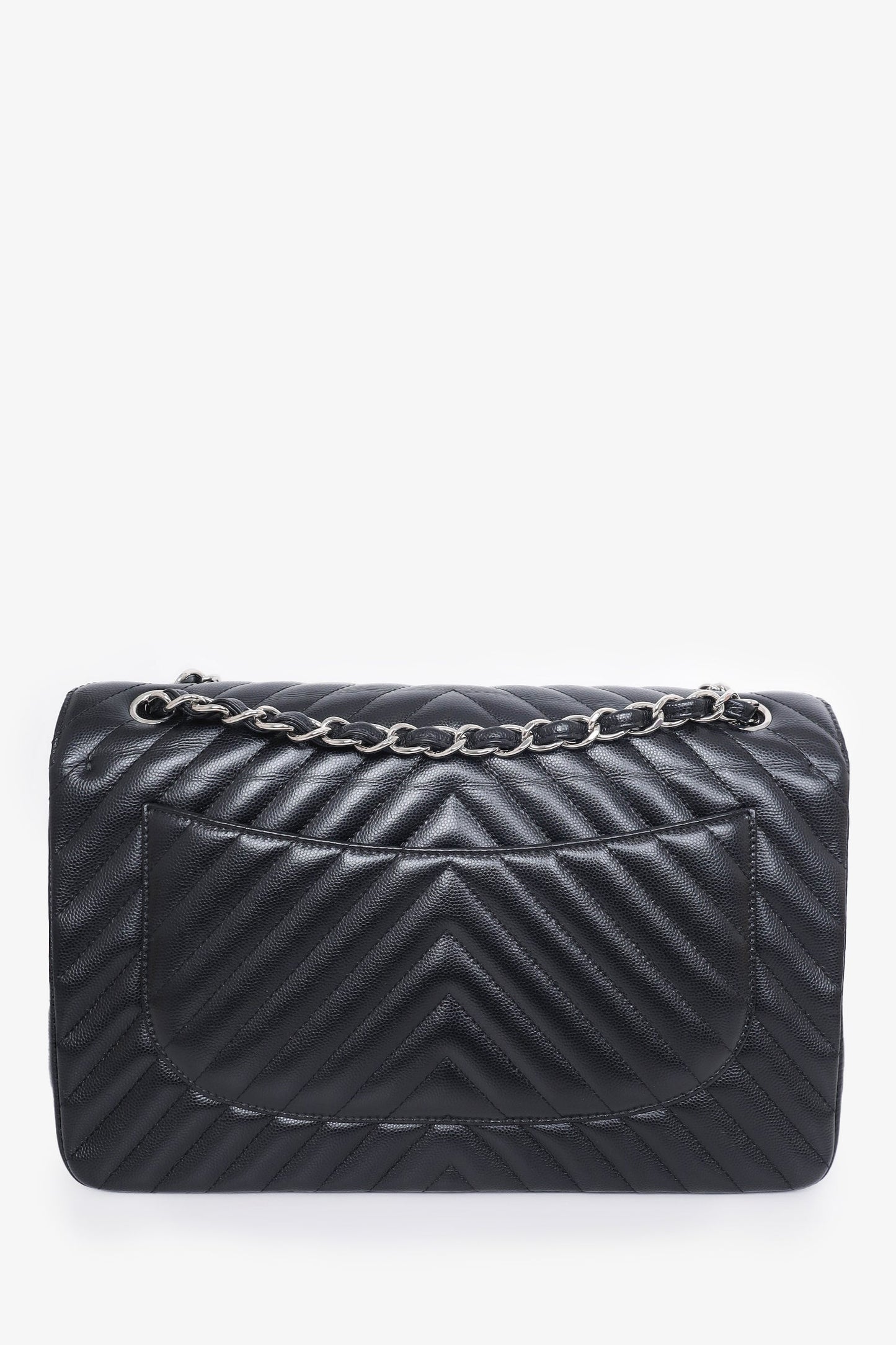 Chanel™ -17 Black Chevron Caviar Leather Jumbo Double Flap Bag