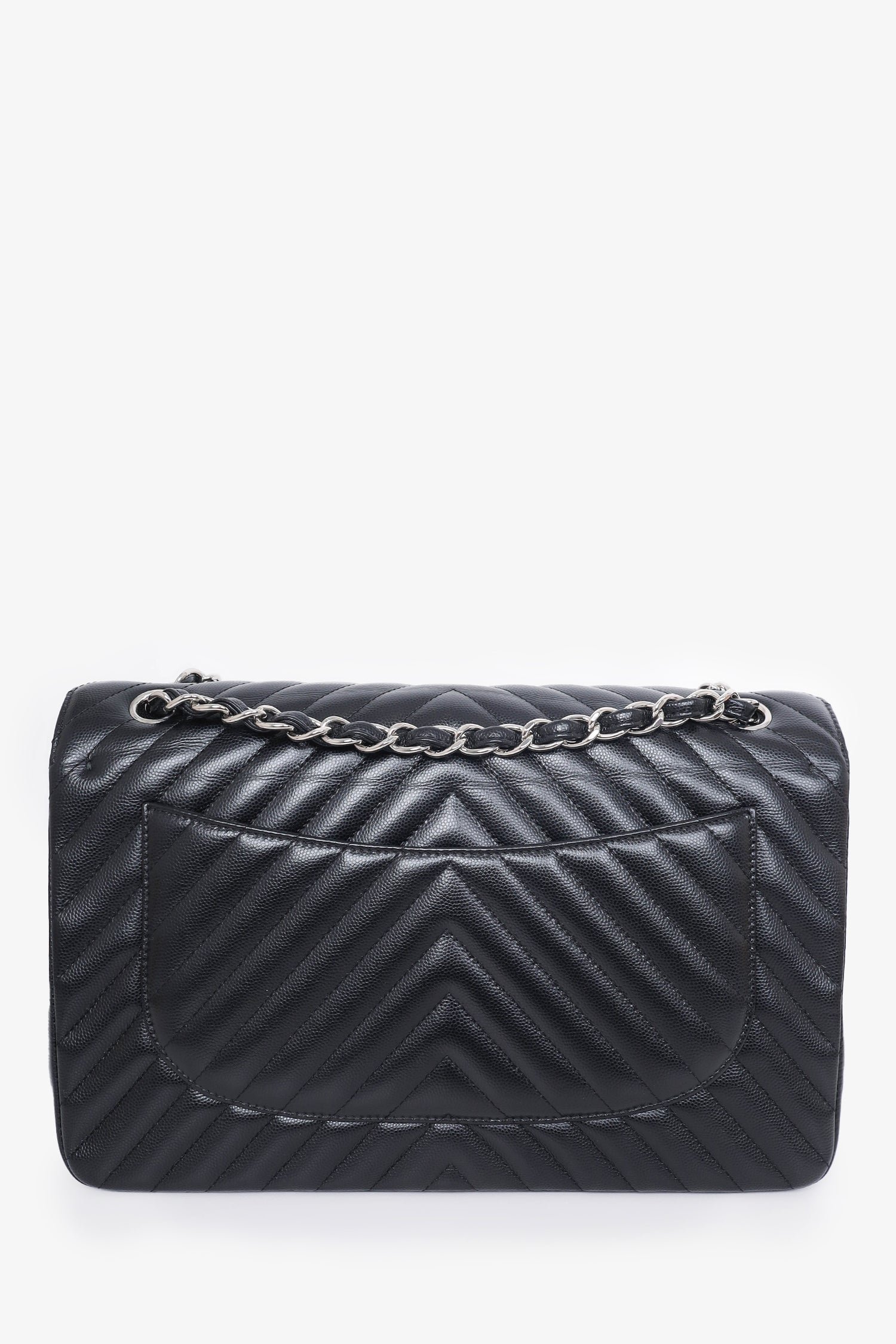 Chanel™ -17 Black Chevron Caviar Leather Jumbo Double Flap Bag