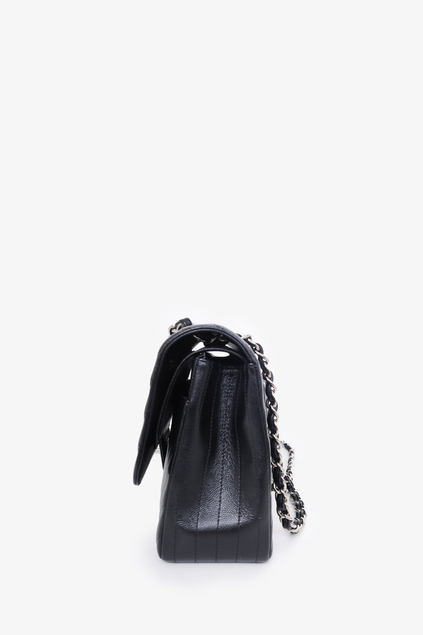 Chanel™ -17 Black Chevron Caviar Leather Jumbo Double Flap Bag