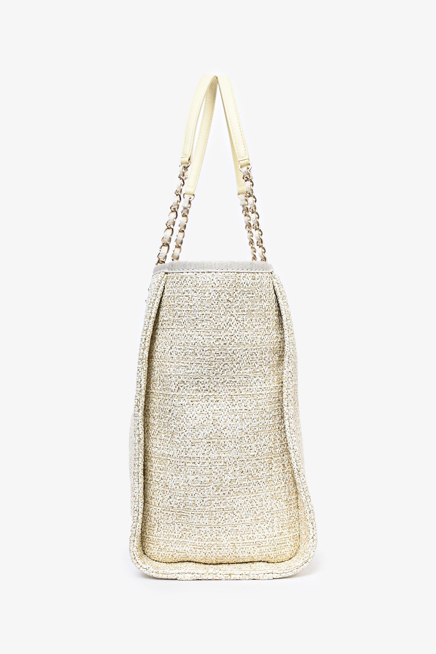 Chanel™ /22 Beige/Gold Metallic Tweed Small Deauville Shopping Tote