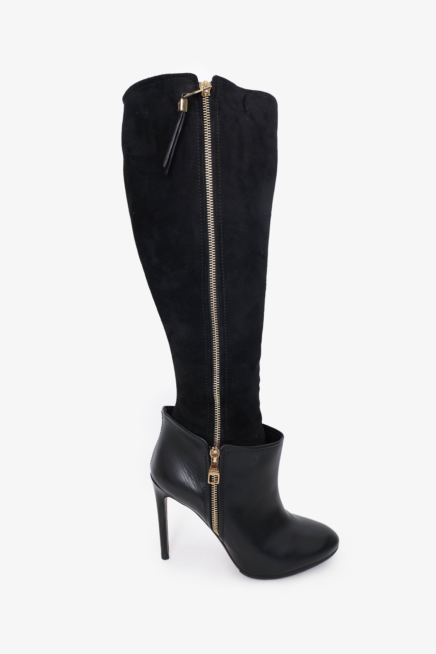 Louis Vuitton Black Leather and Suede Calf Length Booties Size 37