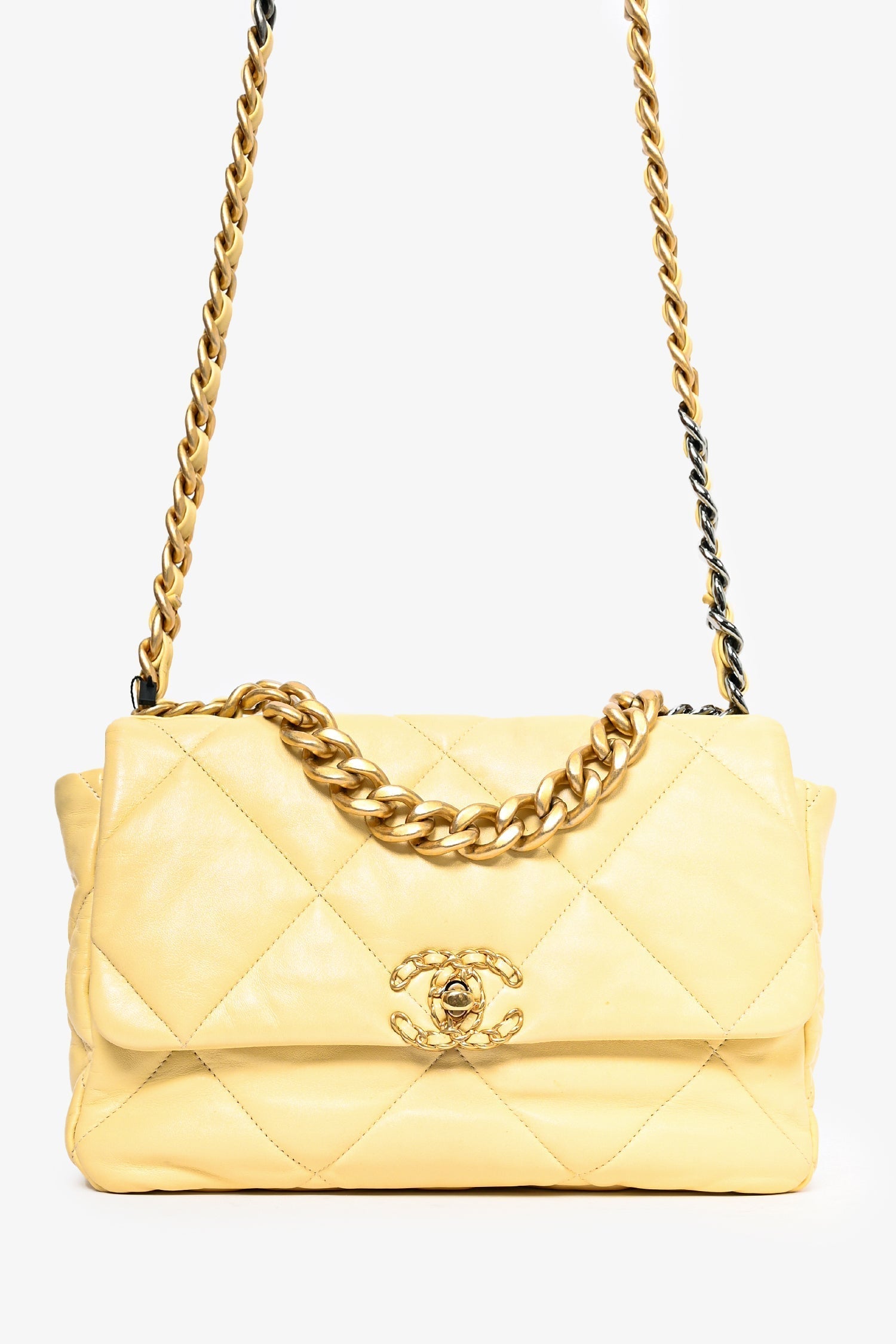 Chaneltm 2019/2020 Yellow Lambskin Leather Quilted CC Flap Bag