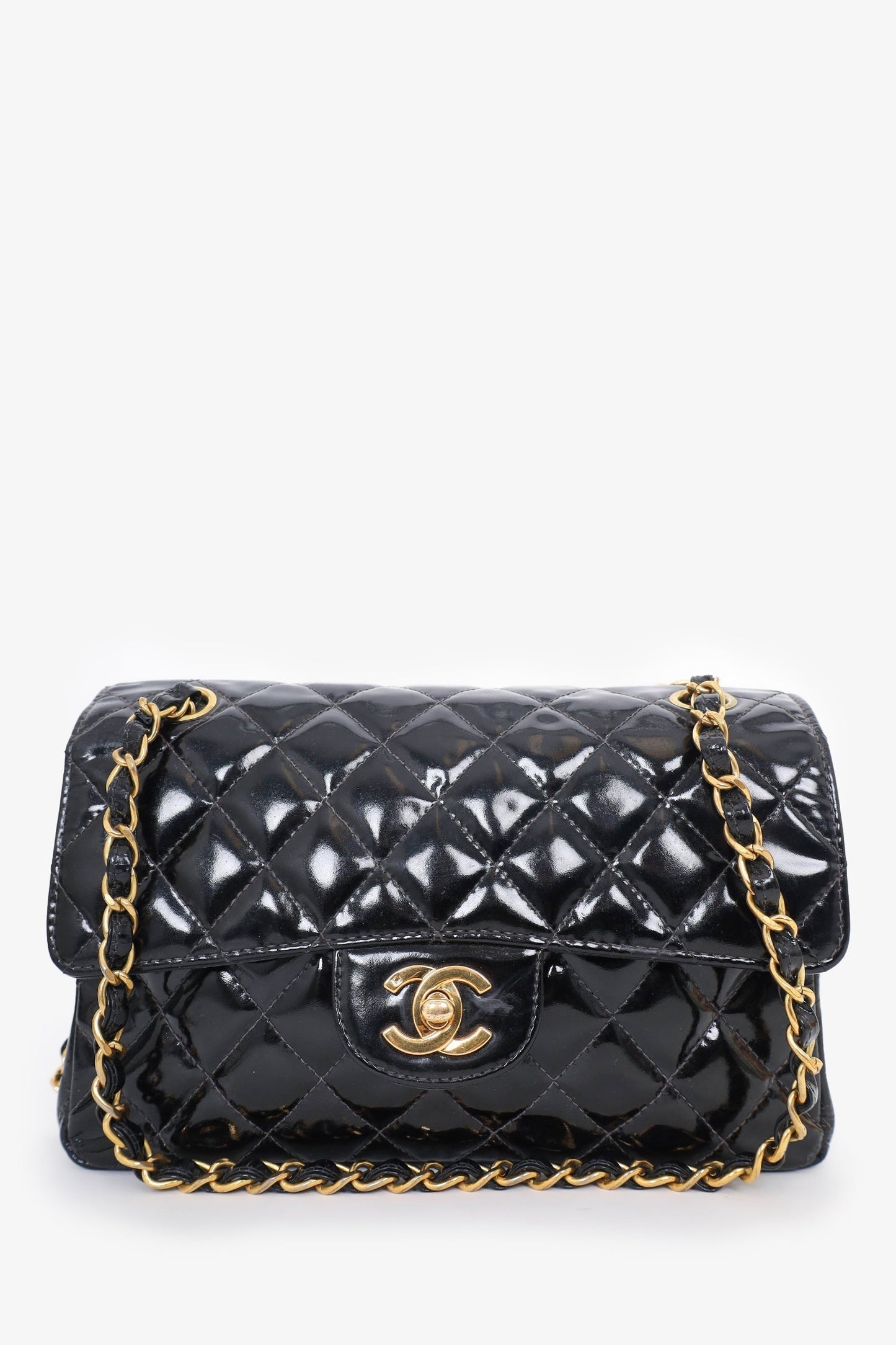 Chanel™ -97 Black Quilted Patent Double Sided Flap Bag