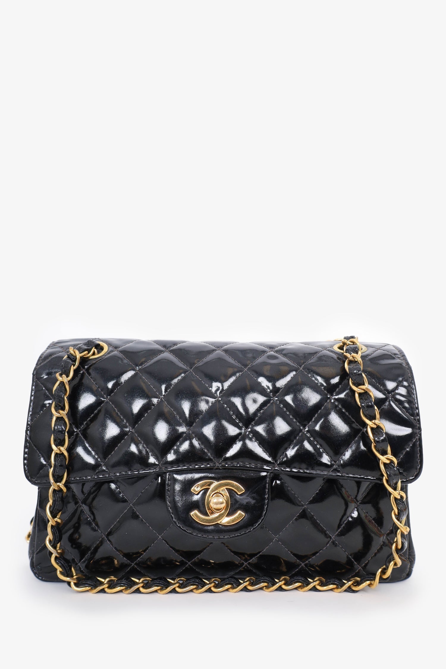 Chanel™ -97 Black Quilted Patent Double Sided Flap Bag