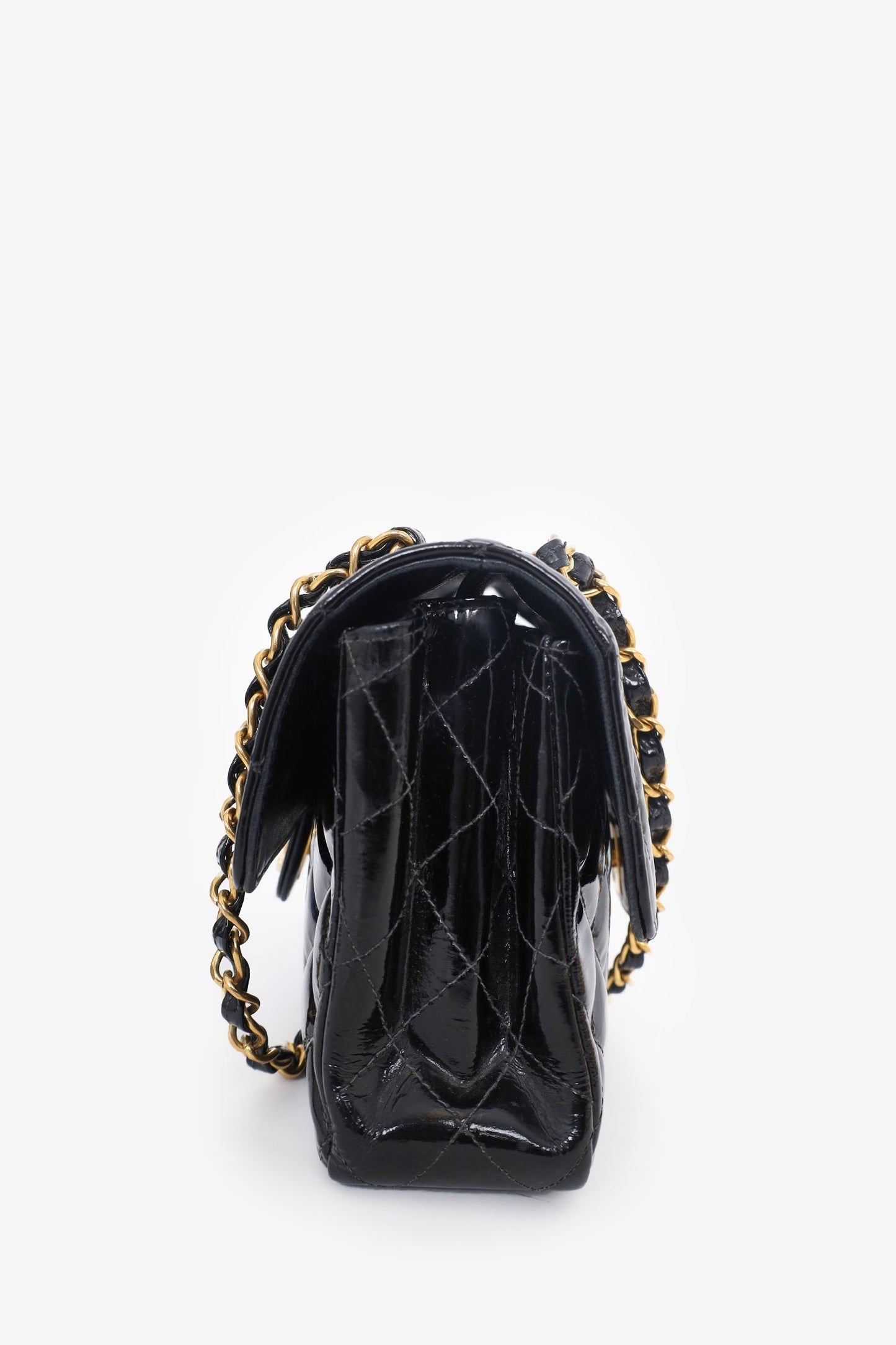 Chanel™ -97 Black Quilted Patent Double Sided Flap Bag