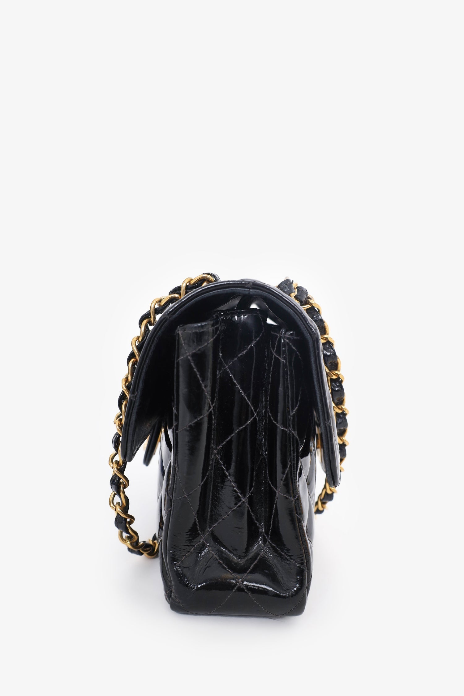 Chaneltm 1996 97 Black Quilted Patent Double Sided Flap Bag