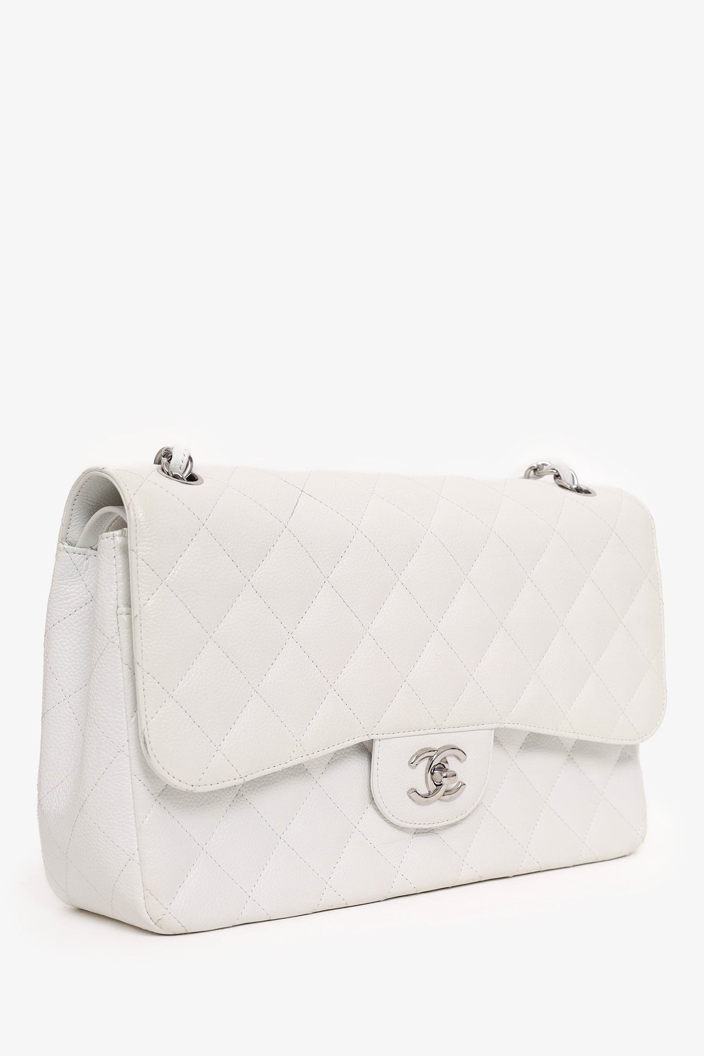 Chaneltm 2011 White Caviar Leather Jumbo Classic Flap Shoulder Bag