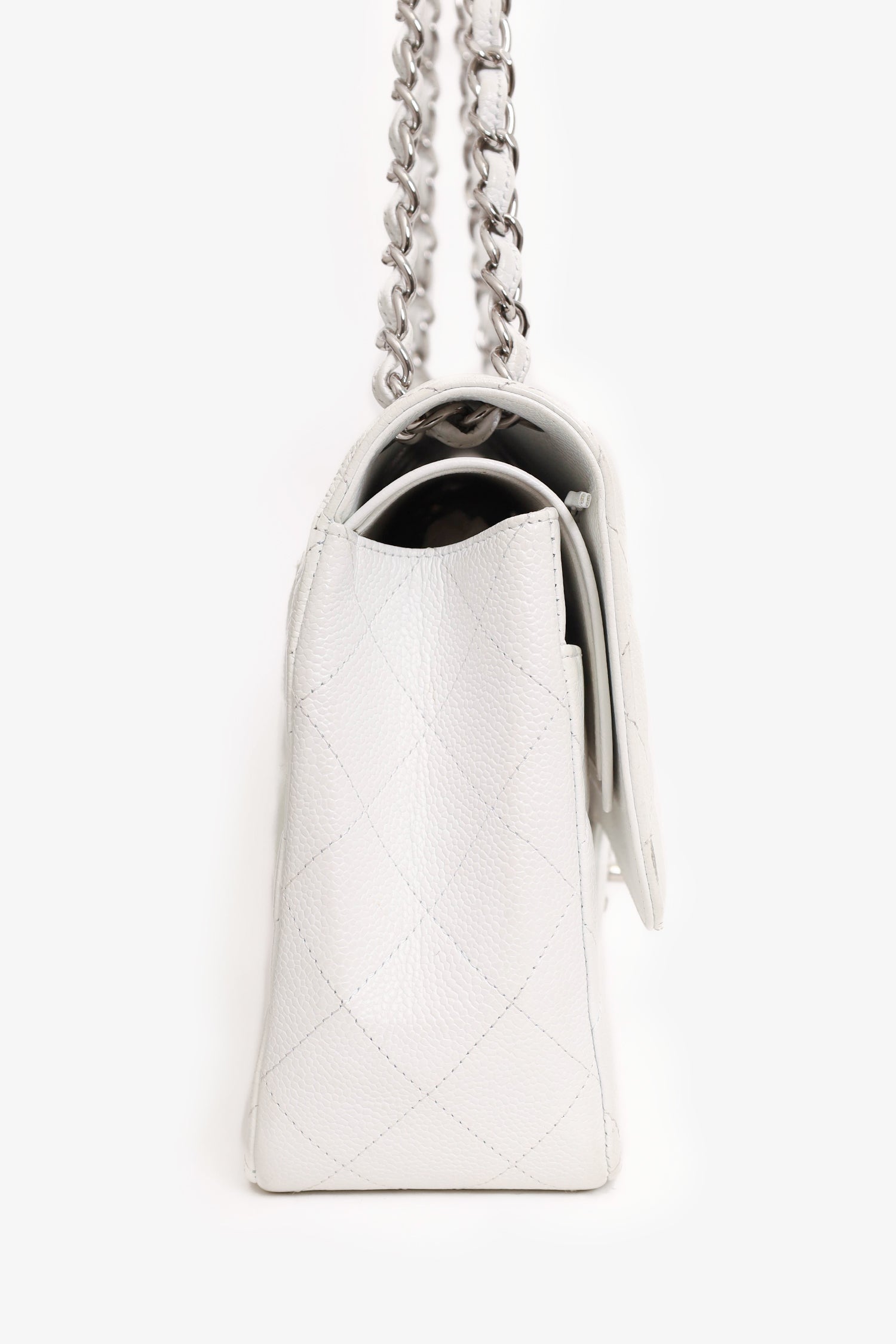 Chanel™ White Caviar Leather Jumbo Classic Flap Shoulder Bag
