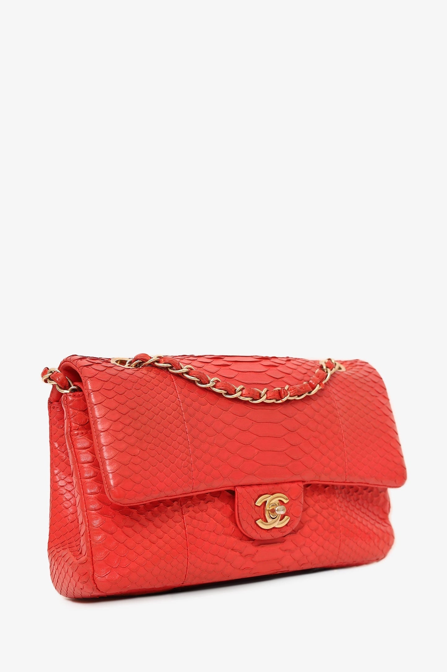 Chanel™ -17 Red Python Leather Medium Double Flap Bag