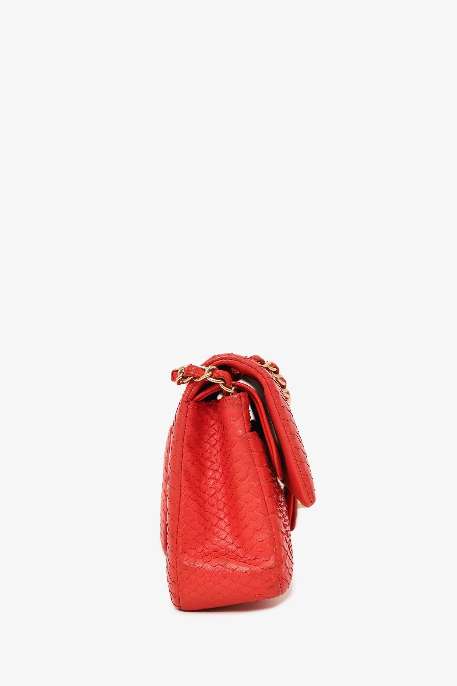 Chanel™ -17 Red Python Leather Medium Double Flap Bag