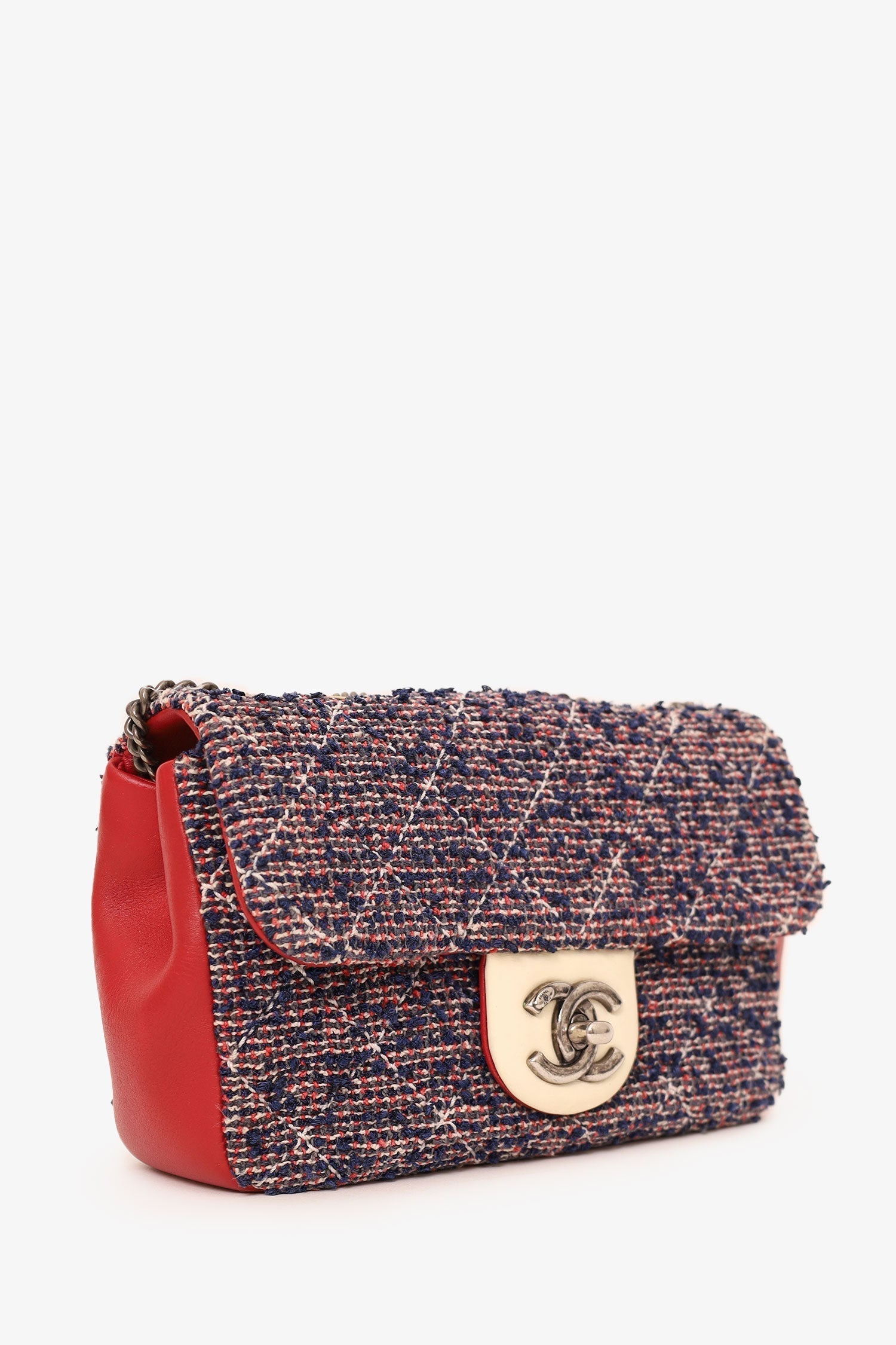 Chanel™ -17 Navy/Red Tweed Mini Single Flap Bag